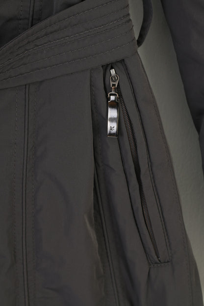 Fuchs Schmitt Woman 12 38 M Jacket Gray Full Zipper Belt Padded Vintage Pockets Coat
