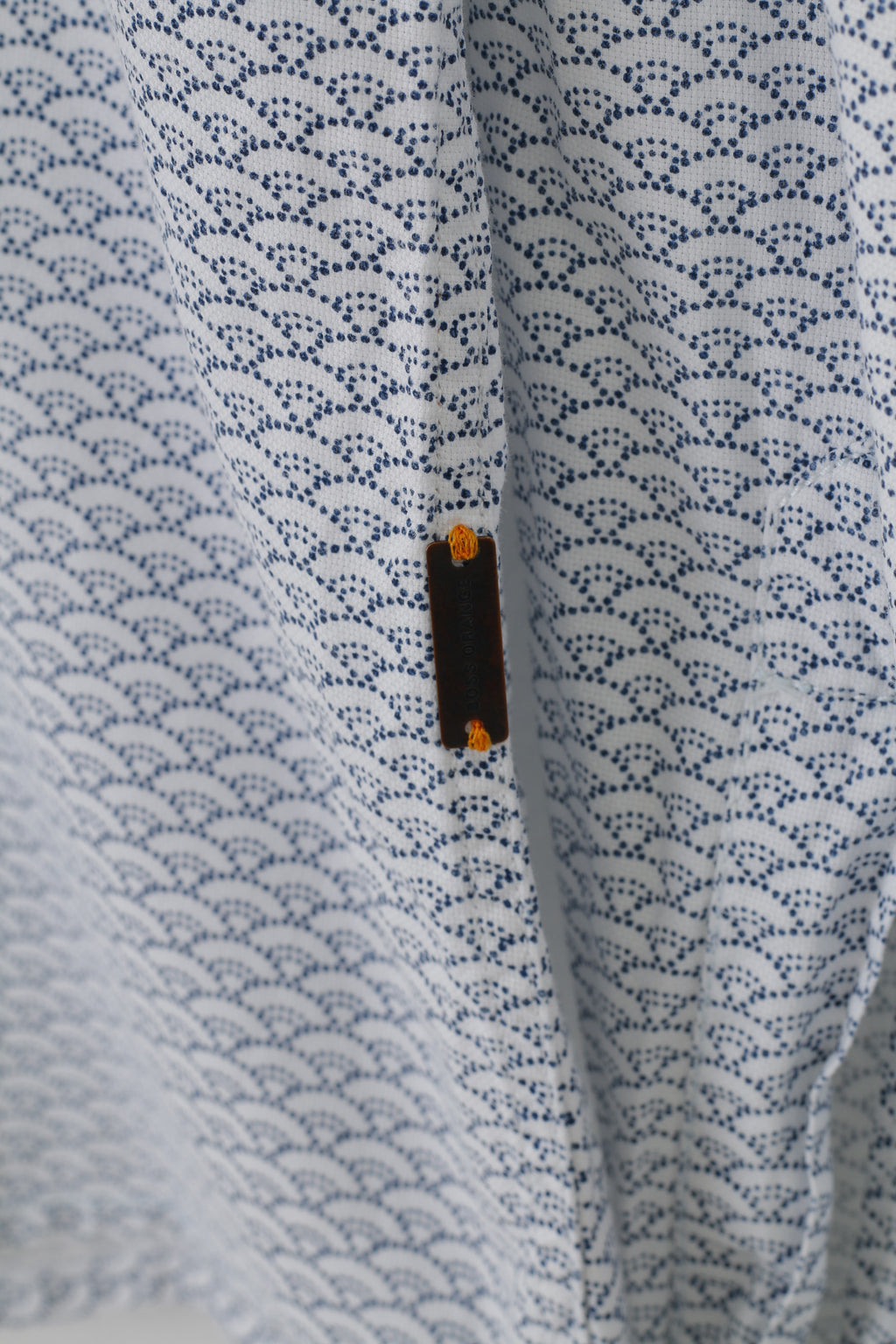 Hugo Boss Men L Casual Shirt White Blue Cotton Printed Long Sleeve Slim Fit Geometric Top