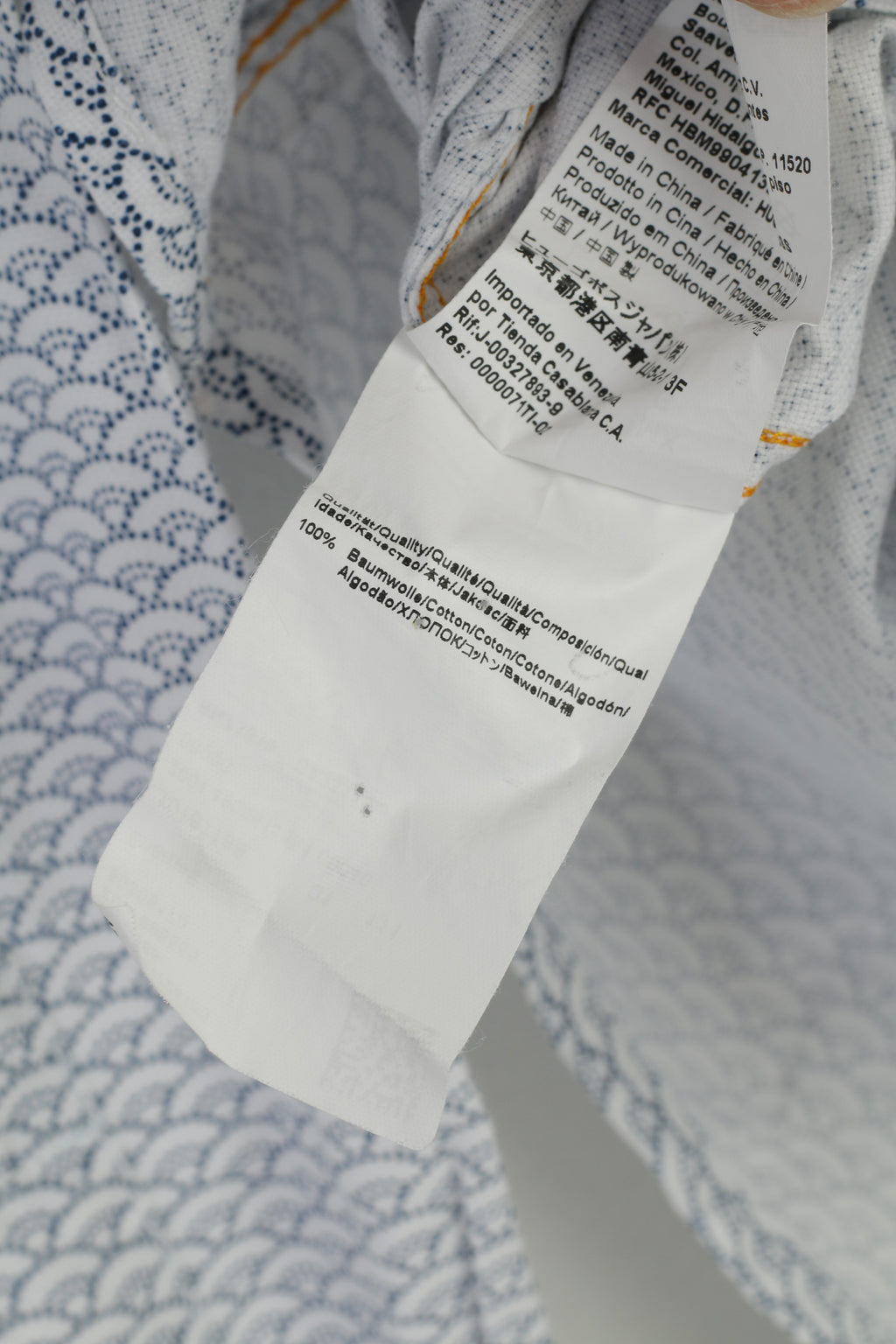 Hugo Boss Men L Casual Shirt White Blue Cotton Printed Long Sleeve Slim Fit Geometric Top