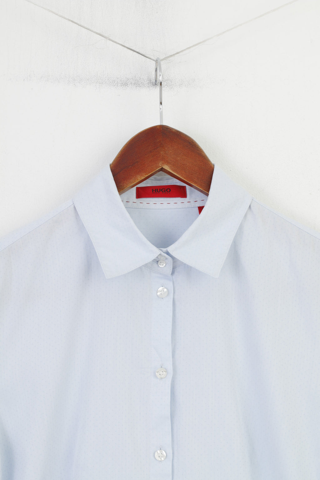 Hugo boss Woman 34 XS Casual Shirt Blue Small Dots Long Sleeve Collar Cotton Classic Top