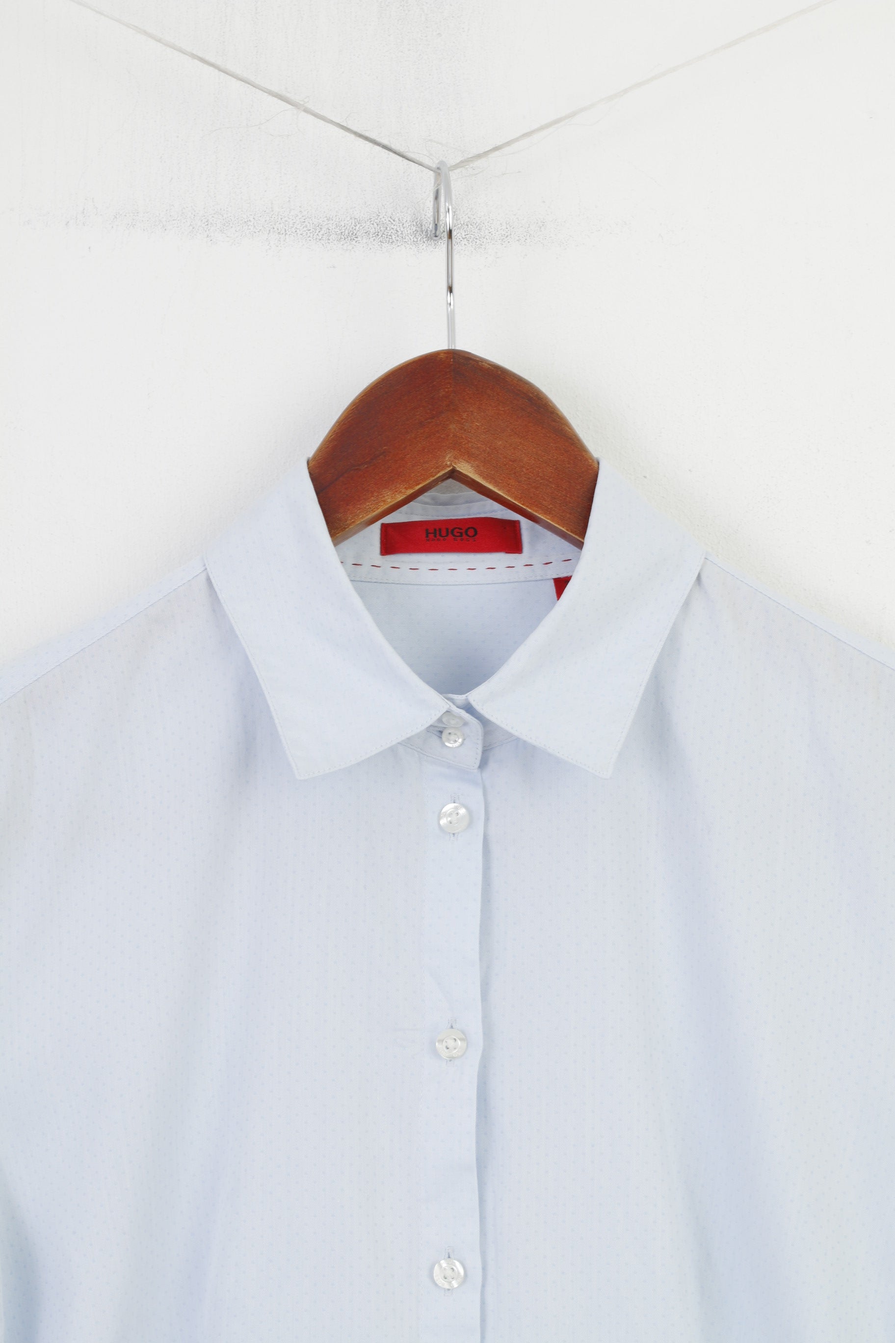 Hugo boss Woman 34 XS Casual Shirt Blue Small Dots Long Sleeve Collar Cotton Classic Top