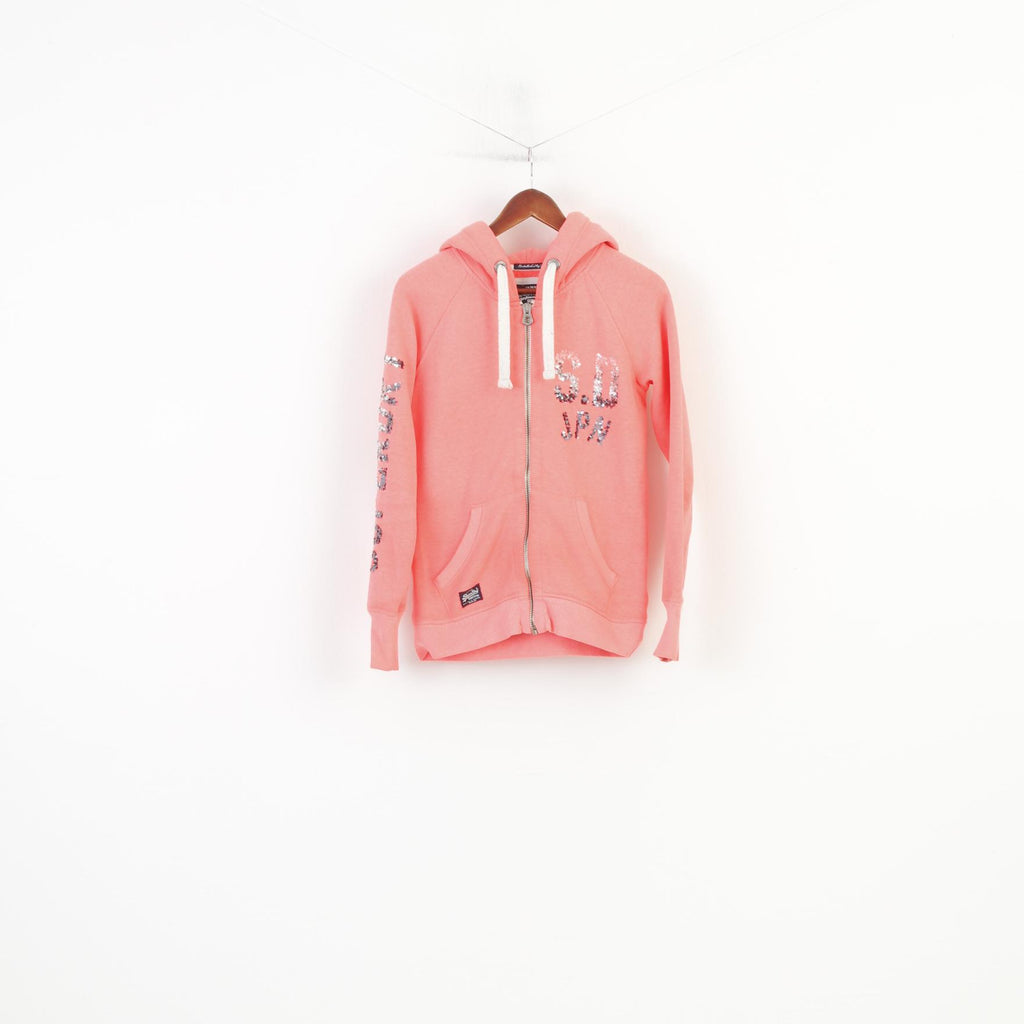 Superdry Woman M Sweatshirt Pink Full Zipper Vintage Sport Premium Cotton Sequins Hoodie Top