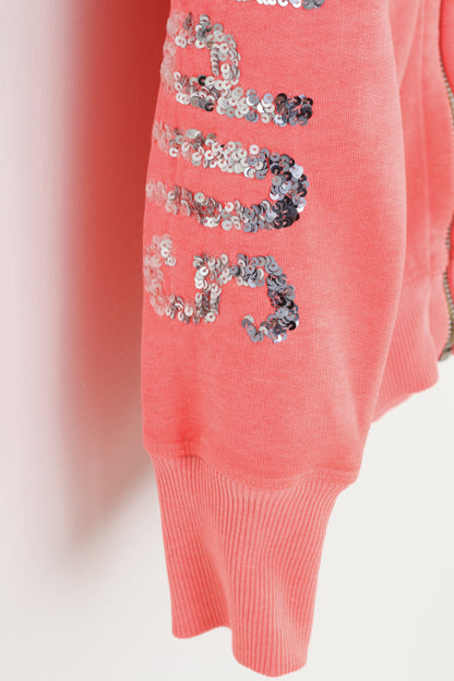 Superdry Woman M Sweatshirt Rose Full Zipper Vintage Sport Premium Cotton Paillettes Haut à capuche