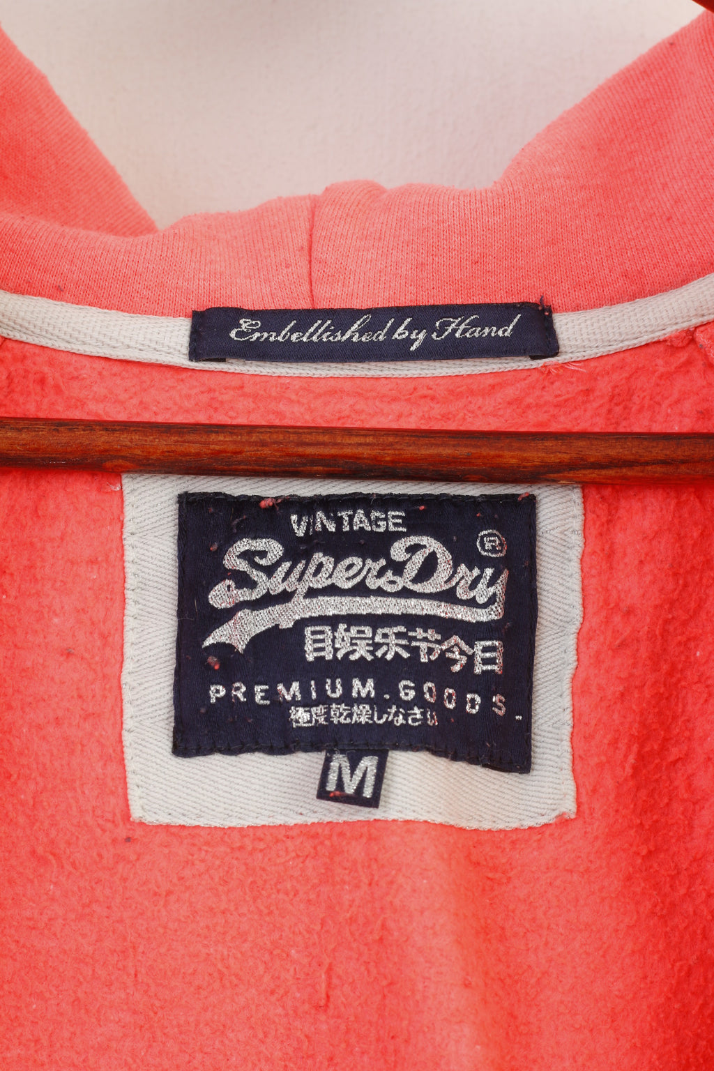 Superdry Woman M Sweatshirt Rose Full Zipper Vintage Sport Premium Cotton Paillettes Haut à capuche