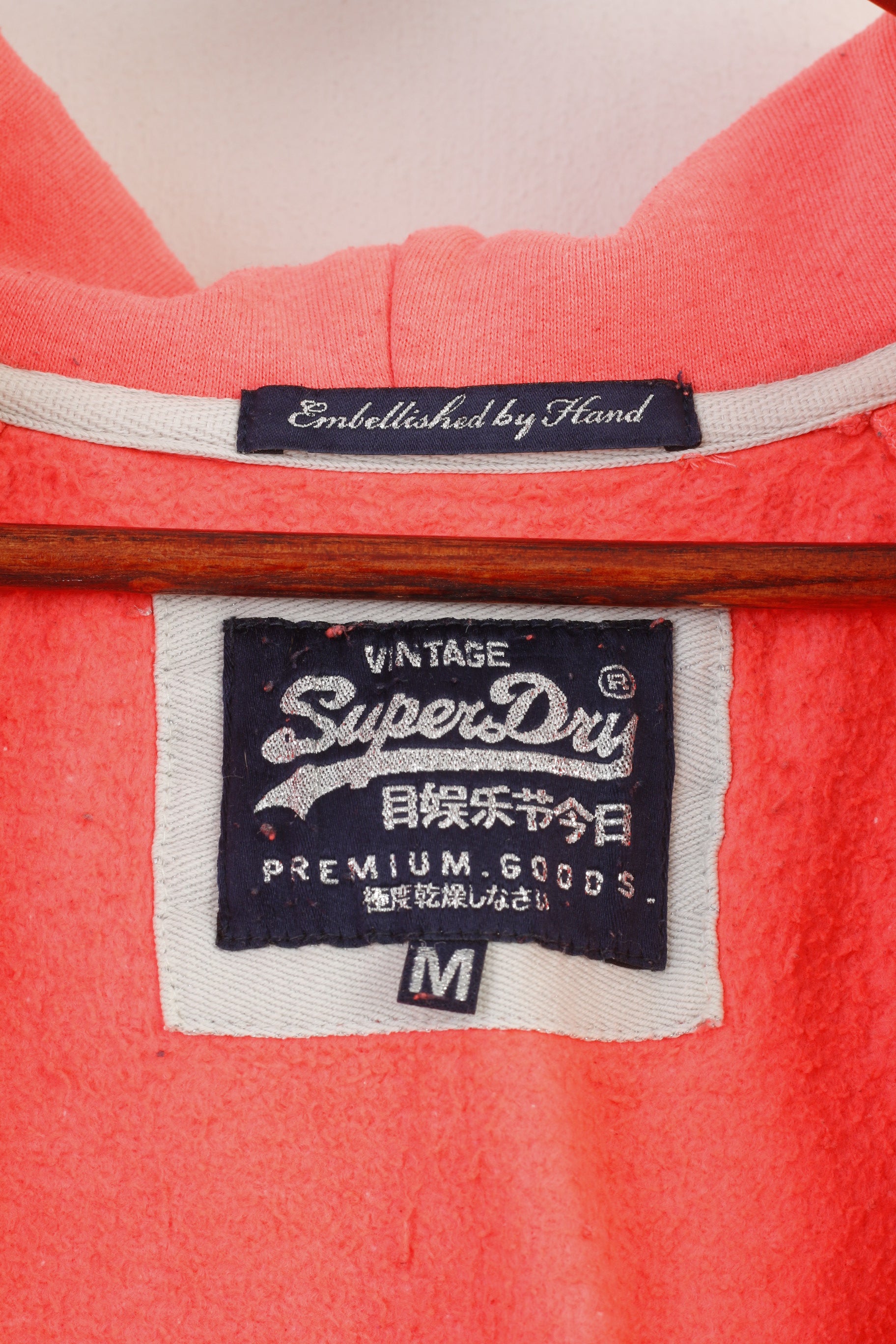 Superdry Woman M Sweatshirt Rose Full Zipper Vintage Sport Premium Cotton Paillettes Haut à capuche