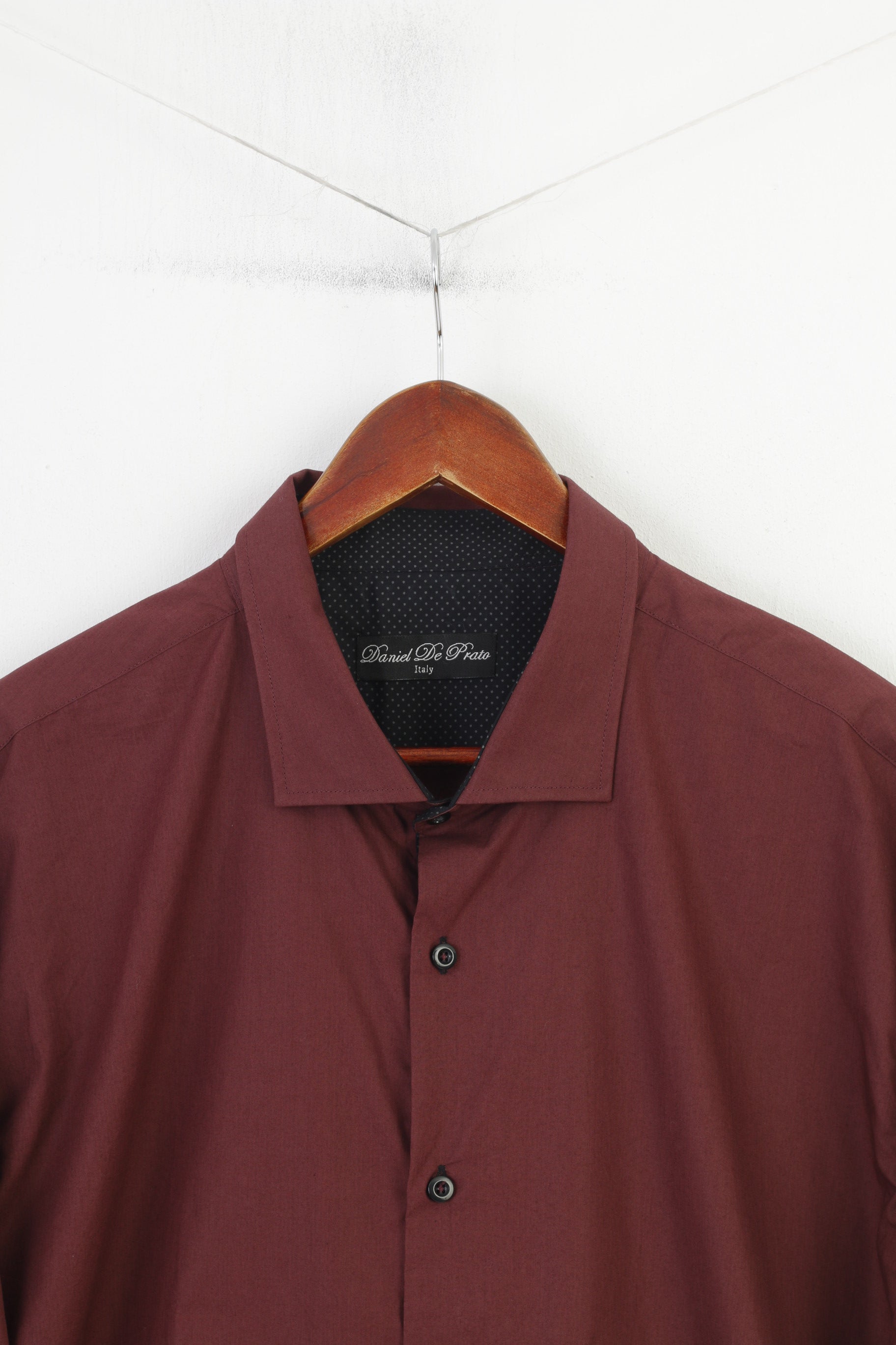 Daniel De Prato hommes 3XL chemise décontractée bordeaux italie manches longues classique coton col bas haut