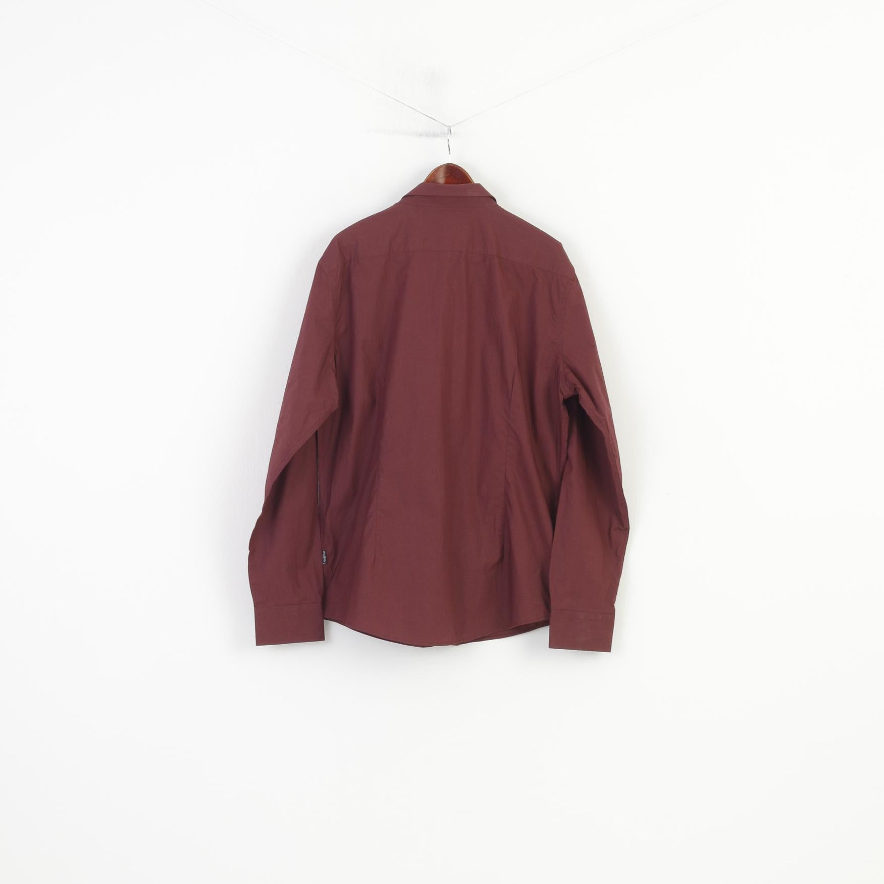 Daniel De Prato hommes 3XL chemise décontractée bordeaux italie manches longues classique coton col bas haut