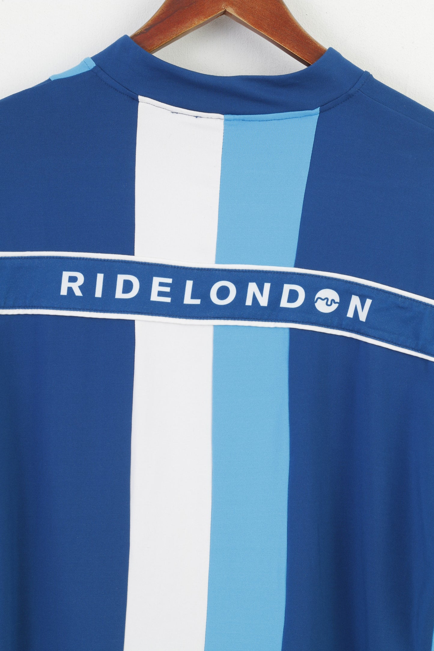 Ridelondon Men L Cycling Jacket Blue Stretch Vintage Striped Activewear Full Zipper Back Pockets Sport Top