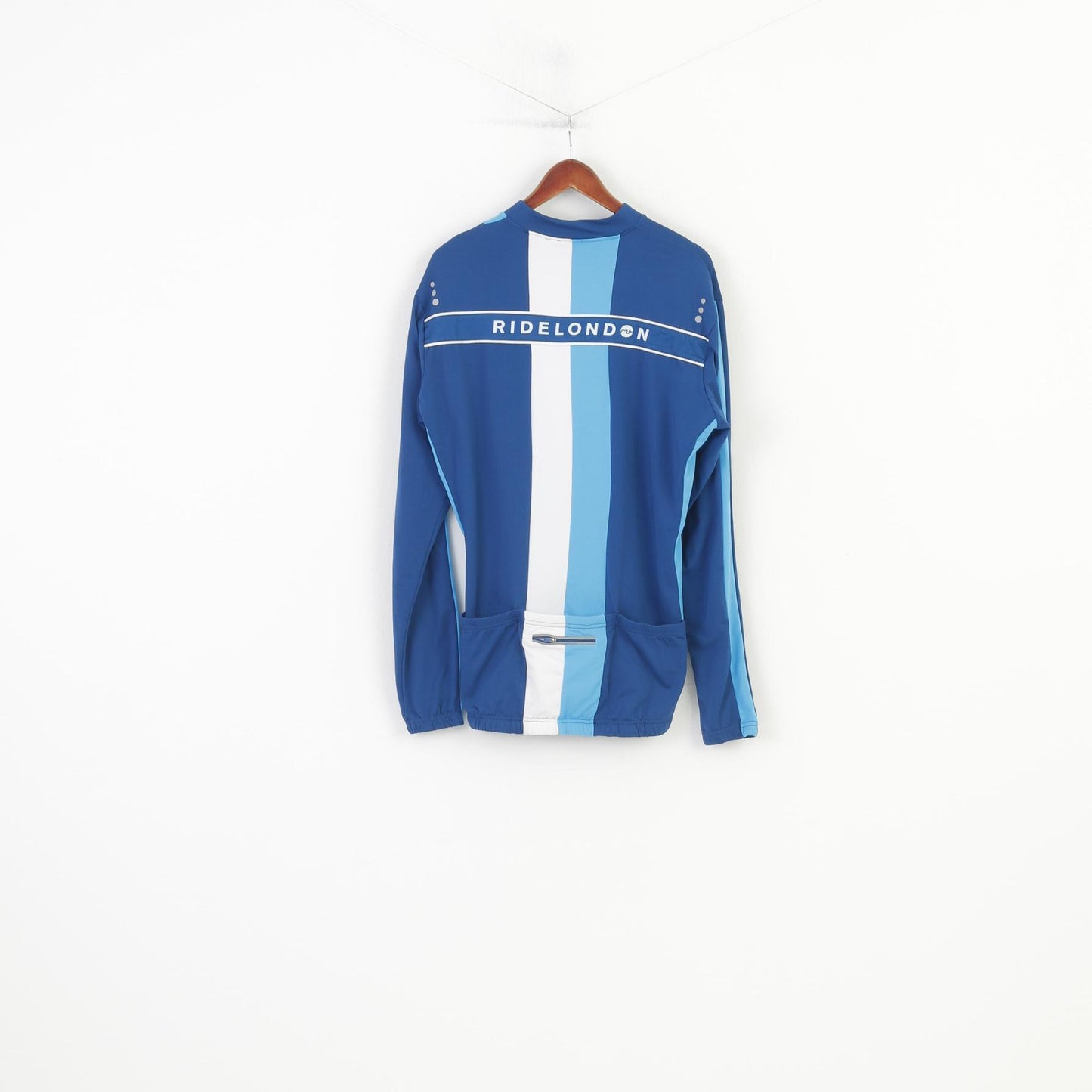 Ridelondon Men L Cycling Jacket Blue Stretch Vintage Striped Activewear Full Zipper Back Pockets Sport Top