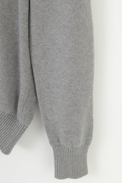 Napapijri Men L Jumper Gray Cotton V Neck Patches Vintage Sweater Top