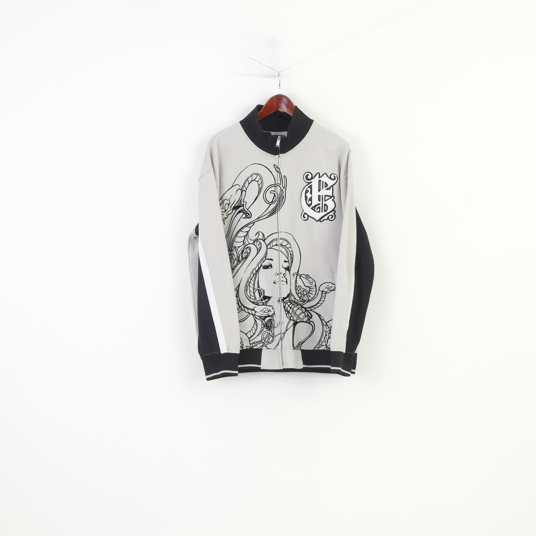 Eckounltd  Woman L Sweatshirt Grey Woman Graphic Long Sleeve Full Zipper Cotton Pockets Top