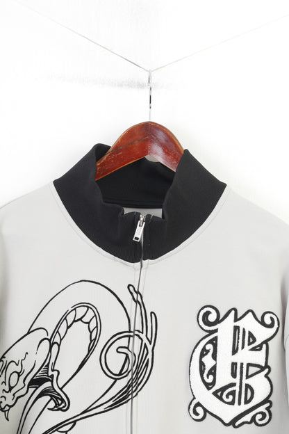 Eckou Unltd Men L Sweatshirt Grey Cotton Woman Graphic Design Zip Up  Pockets Top