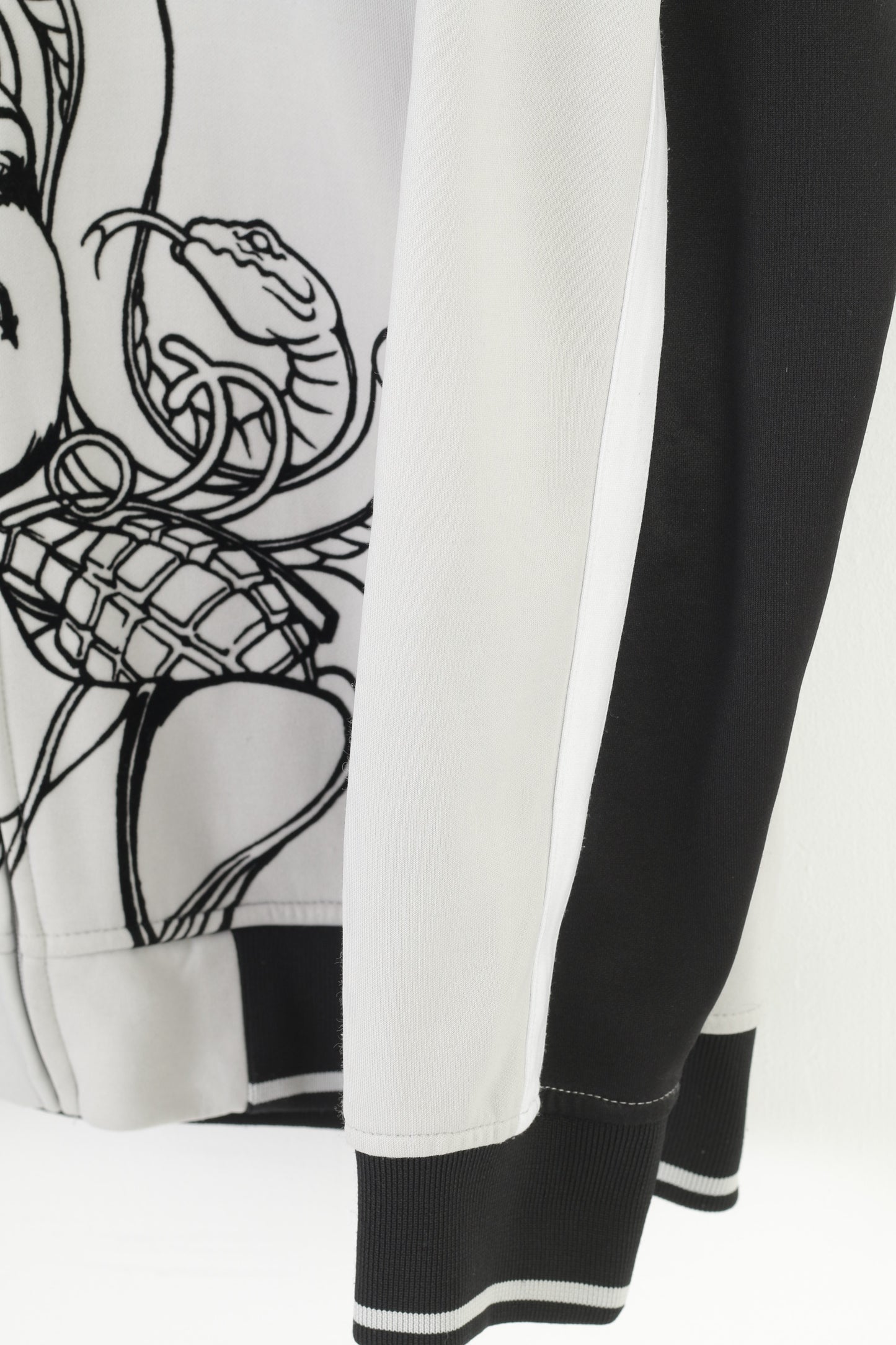 Eckou Unltd Men L Sweatshirt Grey Cotton Woman Graphic Design Zip Up  Pockets Top