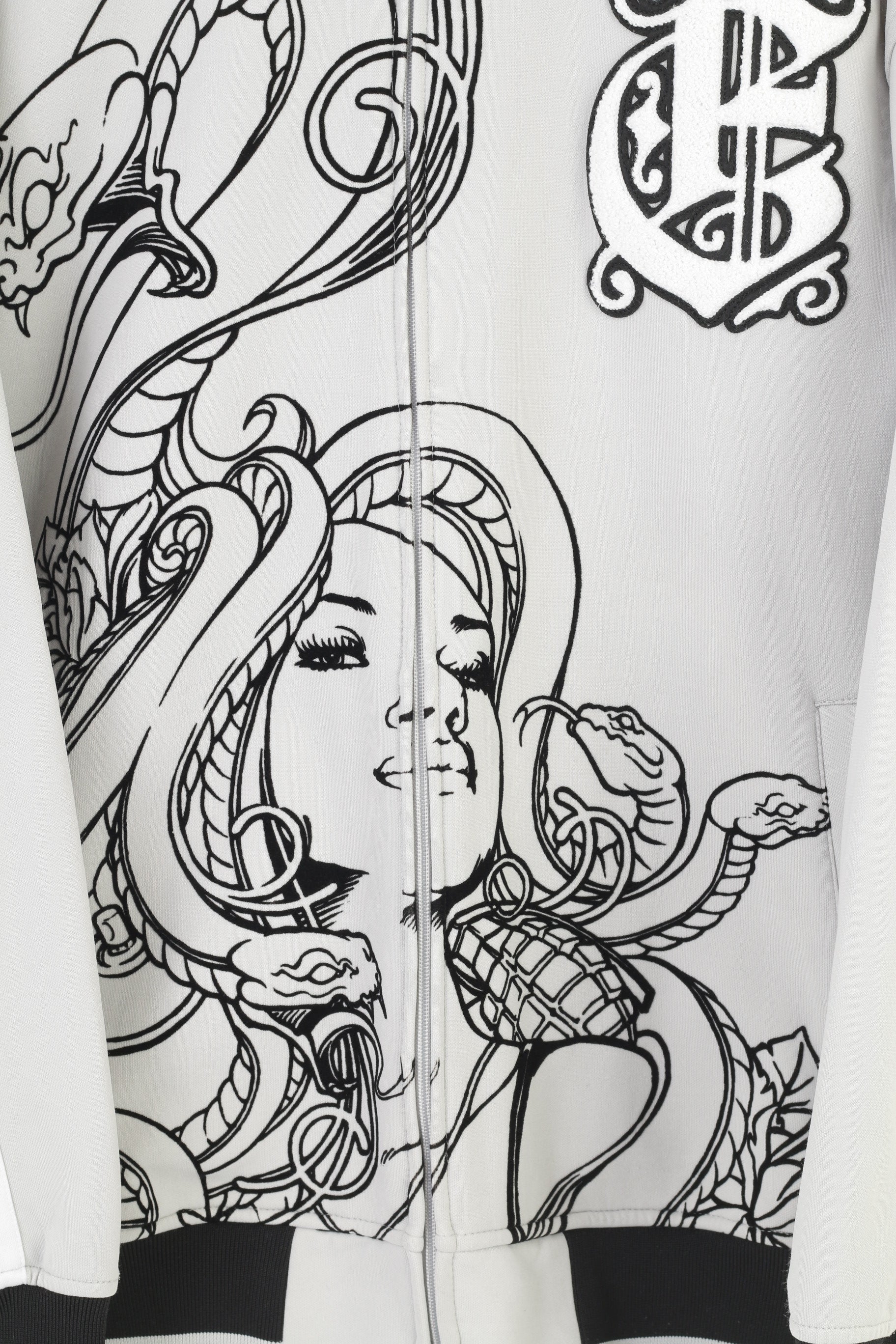 Eckou Unltd Men L Sweatshirt Grey Cotton Woman Graphic Design Zip Up  Pockets Top