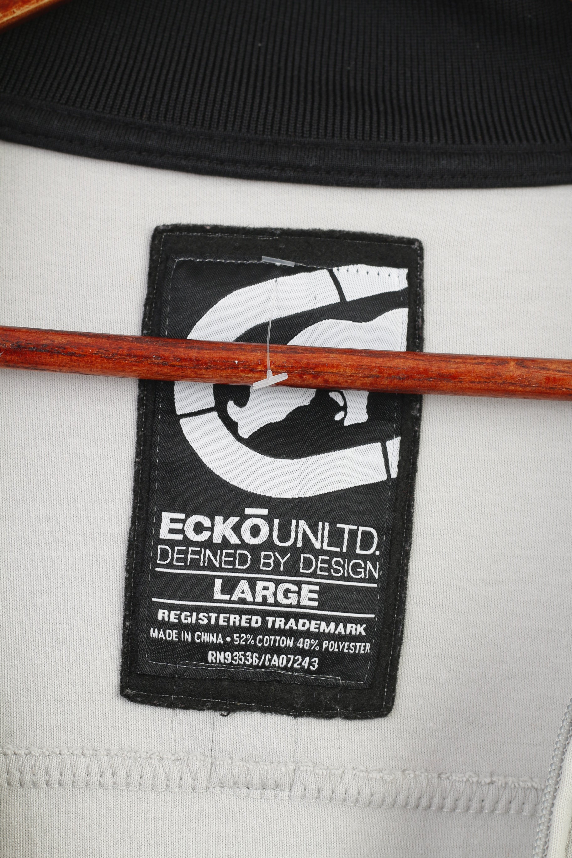 Eckou Unltd Men L Sweatshirt Grey Cotton Woman Graphic Design Zip Up  Pockets Top