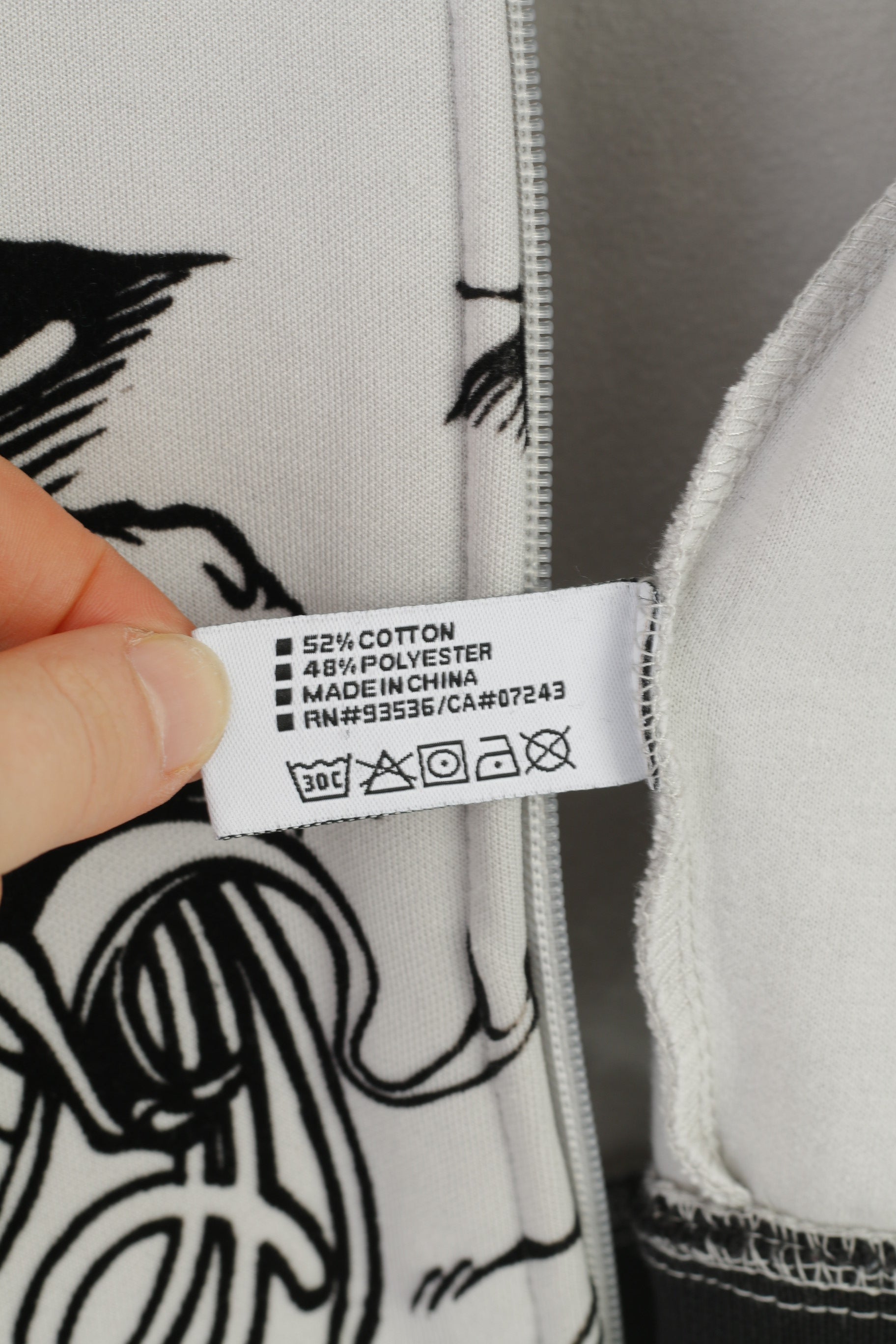 Eckou Unltd Men L Sweatshirt Grey Cotton Woman Graphic Design Zip Up  Pockets Top