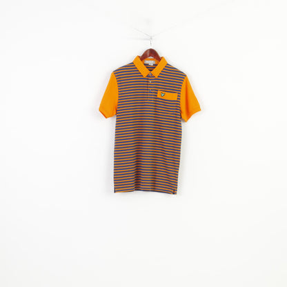 Lyle&Scott Men M Polo Shirt Striped Short Sleeve Navy Orange Scotland Cotton Top 