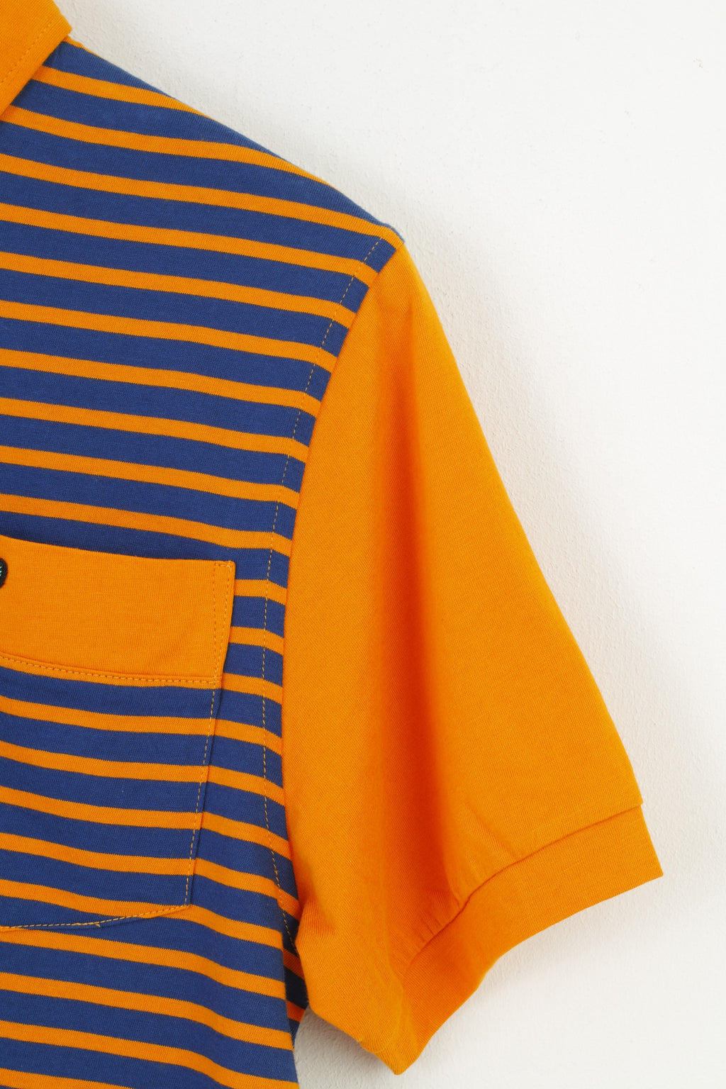 Lyle & Scott Men M Polo Shirt Striped Short Sleeve Navy Orange Scotland Cotton Top