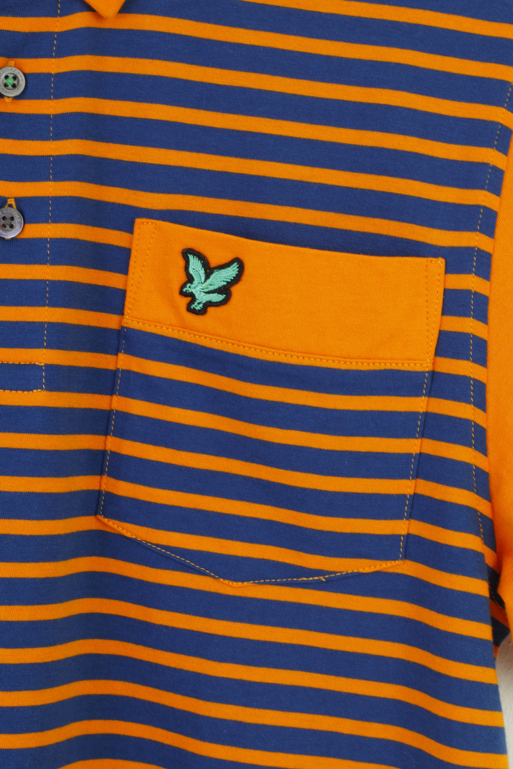 Lyle & Scott Men M Polo Shirt Striped Short Sleeve Navy Orange Scotland Cotton Top