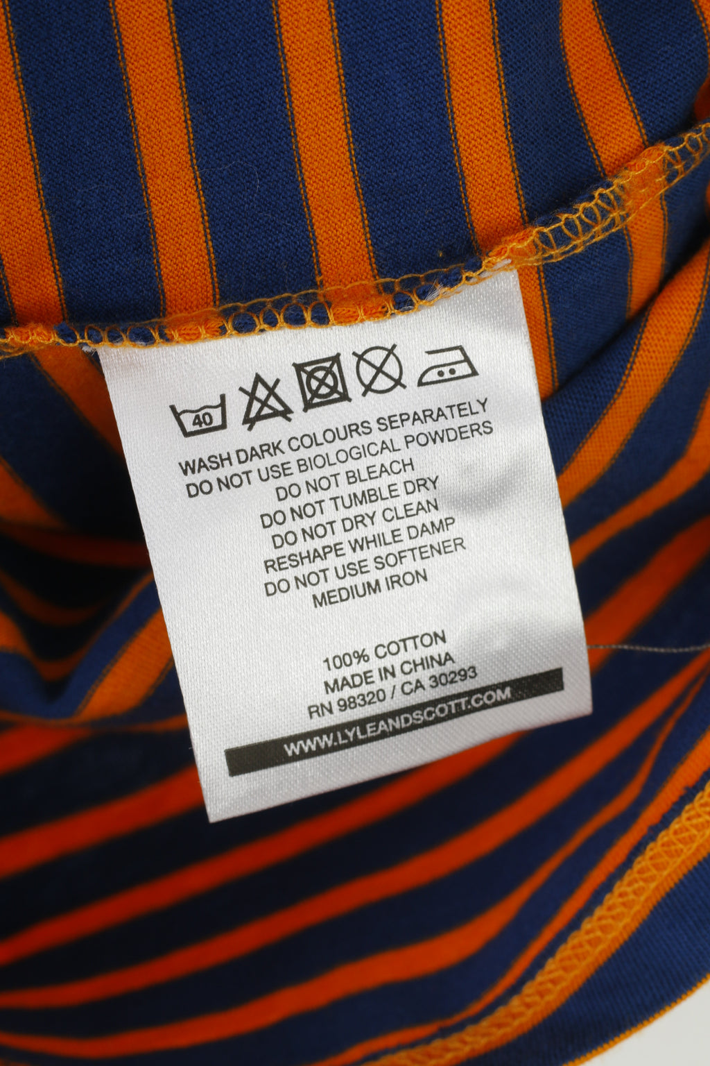 Lyle & Scott Men M Polo Shirt Striped Short Sleeve Navy Orange Scotland Cotton Top