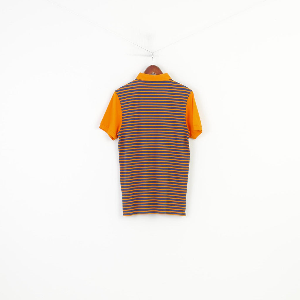 Lyle & Scott Men M Polo Shirt Striped Short Sleeve Navy Orange Scotland Cotton Top