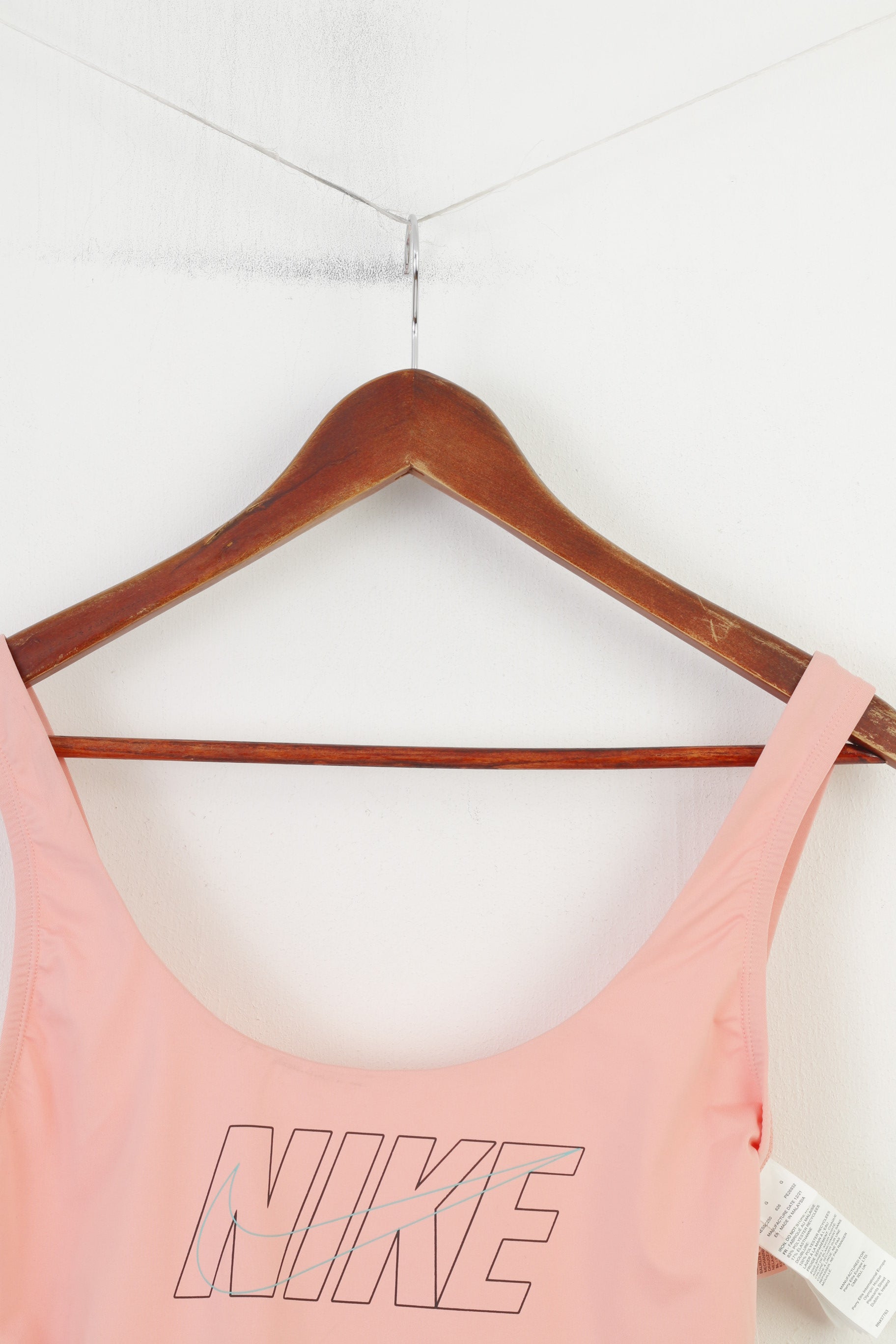 NUOVI costumi da bagno Nike Donna L rosa, impermeabili, elastici, sportivi, maniche da nuoto, top intero