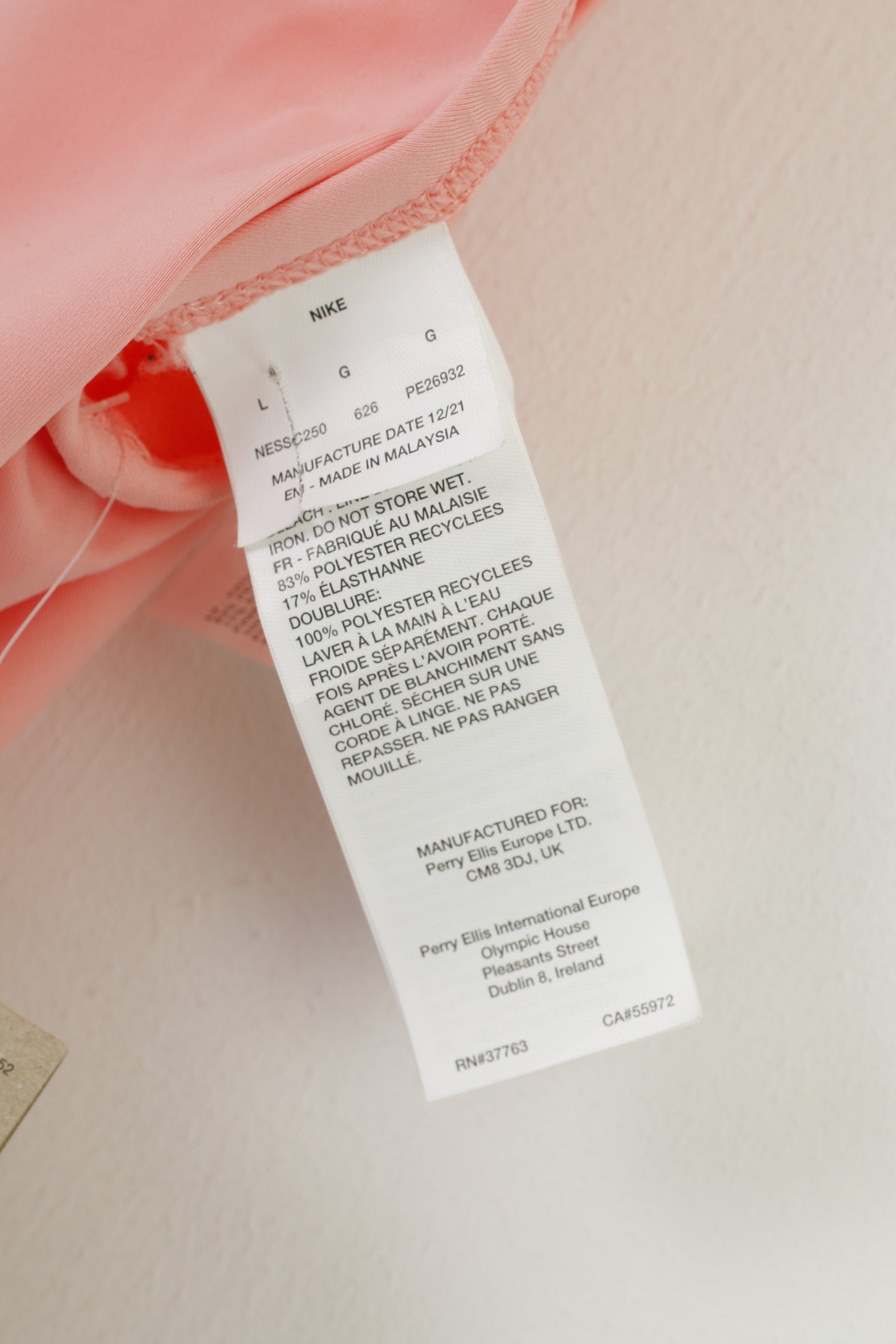 NUOVI costumi da bagno Nike Donna L rosa, impermeabili, elastici, sportivi, maniche da nuoto, top intero