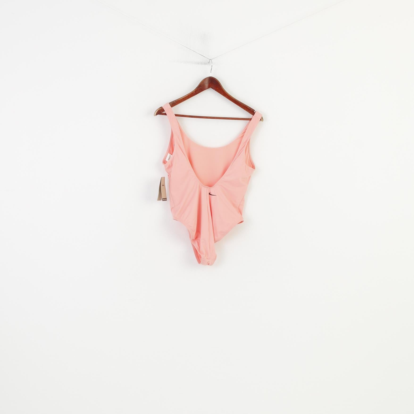 NUOVI costumi da bagno Nike Donna L rosa, impermeabili, elastici, sportivi, maniche da nuoto, top intero