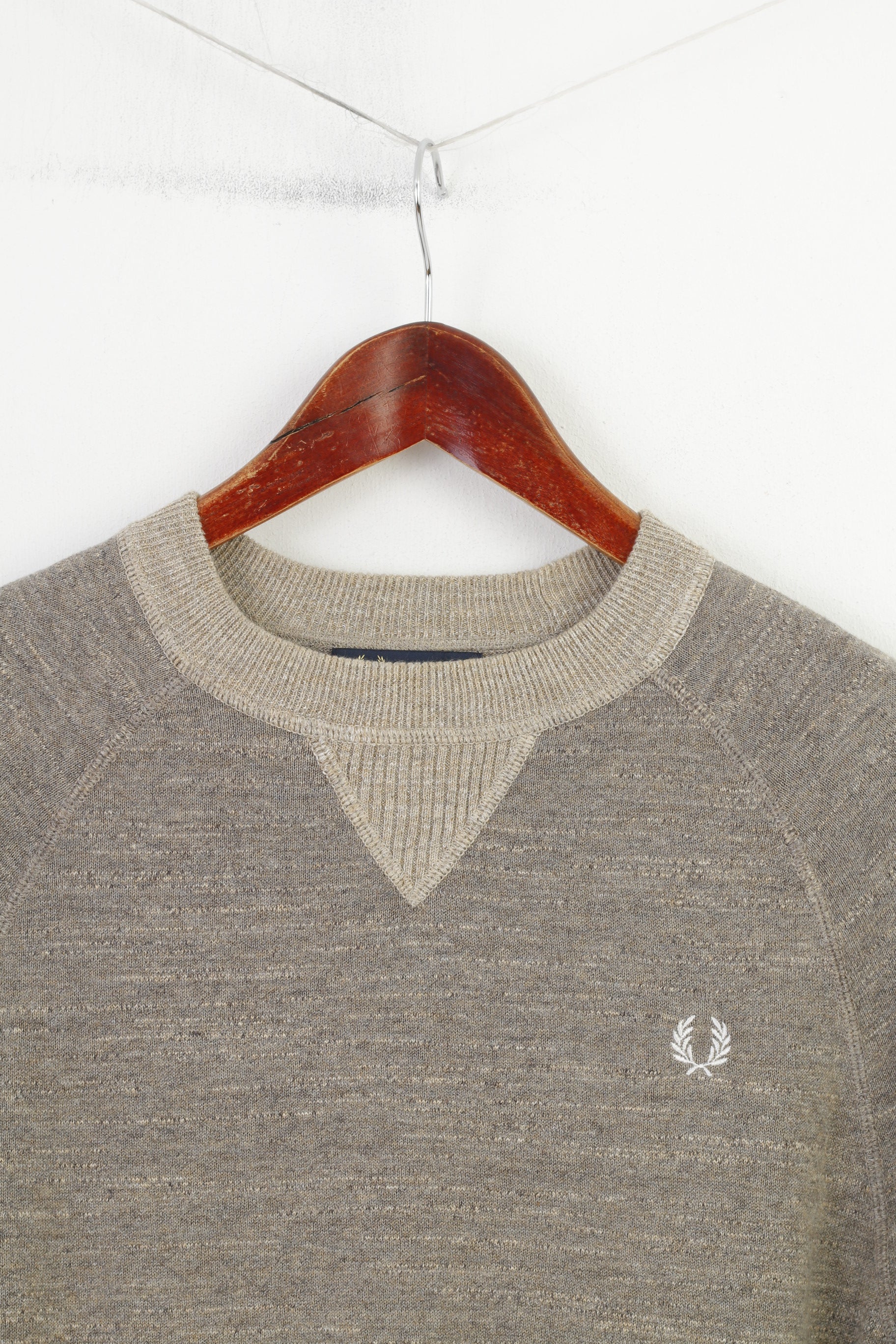 Fred Perry Men S Jumper Brown Crew Neck Logo Cotton Classic Vintage Sweater