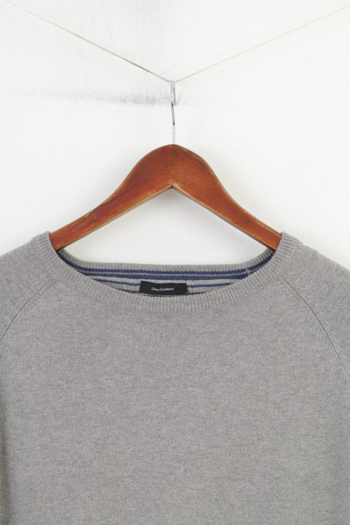 Avenue Foch Pull classique vintage à col rond en mélange de cachemire gris pour homme XL