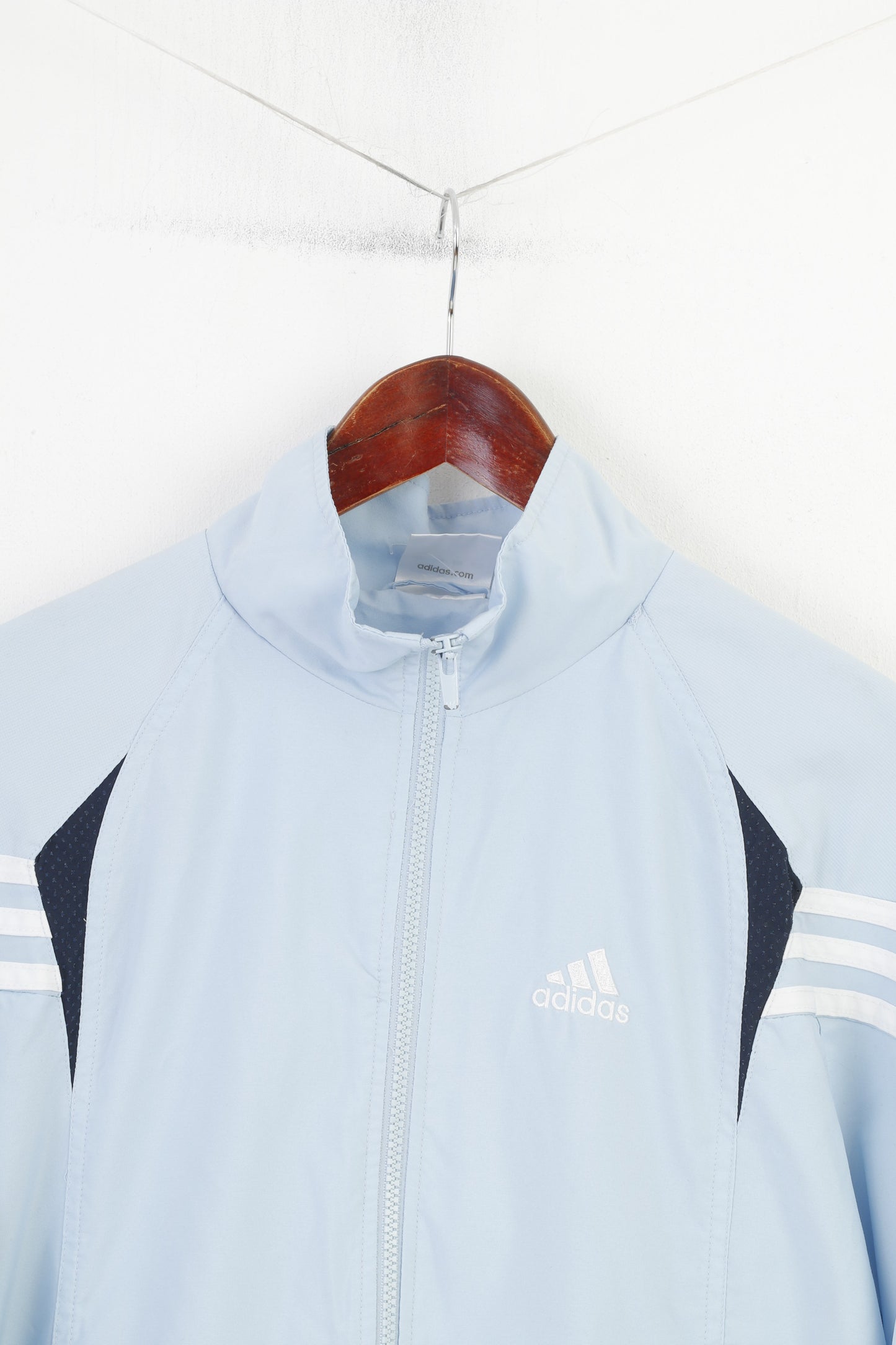 Adidas Uomo M Giacca Abbigliamento sportivo azzurro Vtg Tasche con cerniera completa Top capispalla vintage a 3 strisce