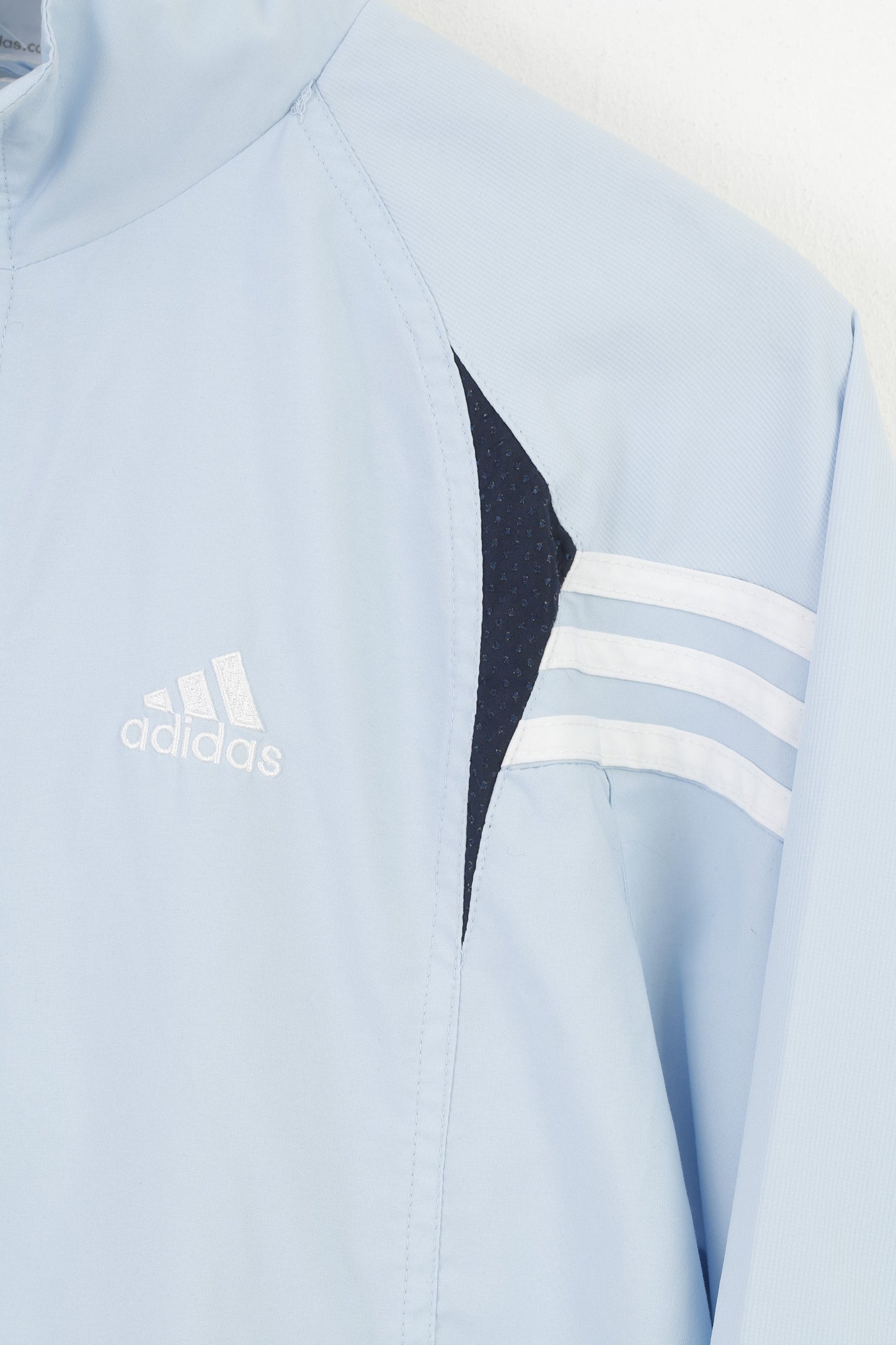 Adidas Uomo M Giacca Abbigliamento sportivo azzurro Vtg Tasche con cerniera completa Top capispalla vintage a 3 strisce