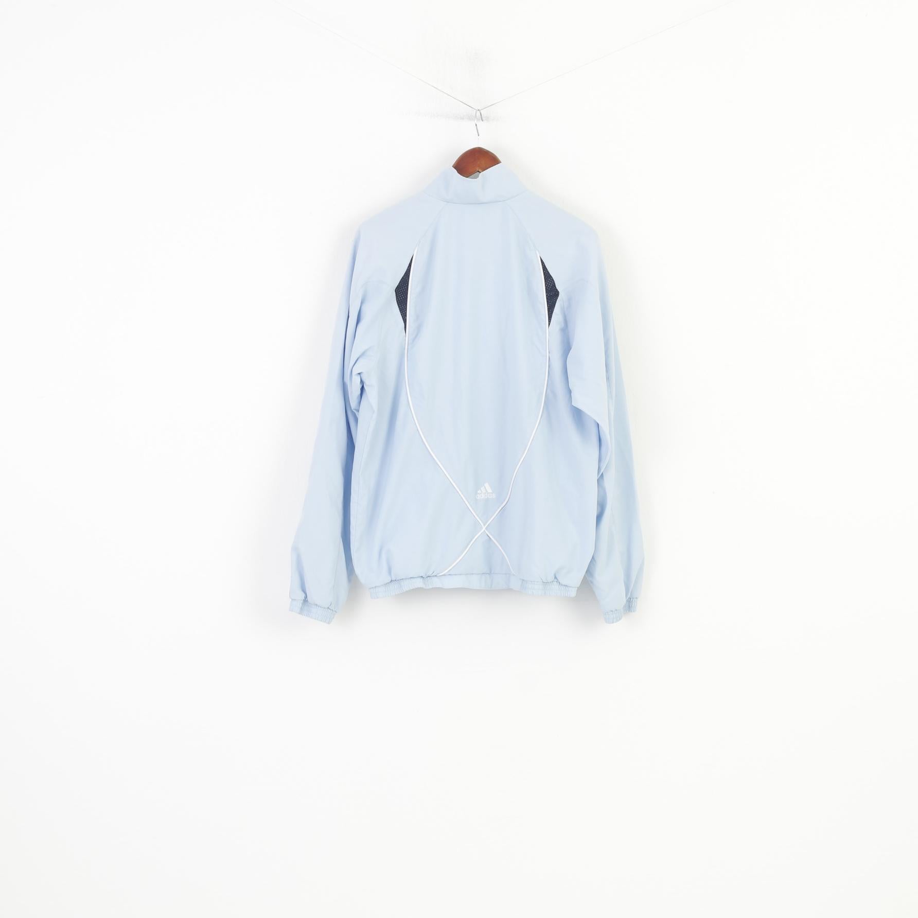 Adidas Men M Jacket Light Blue Sportswear Vtg Full Zipper Pockets Vintage 3 Stripes Outwear Top