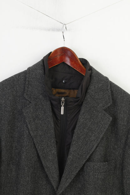 Highmoor hommes 25 40 Blazer gris bas col à fermeture éclair complète simple boutonnage laine veste vintage