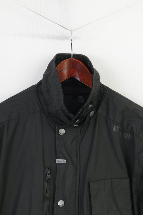 Bench Hommes M Veste Noir Coton Poches Parka Col Zippé Vintage Snap Bottoms Top