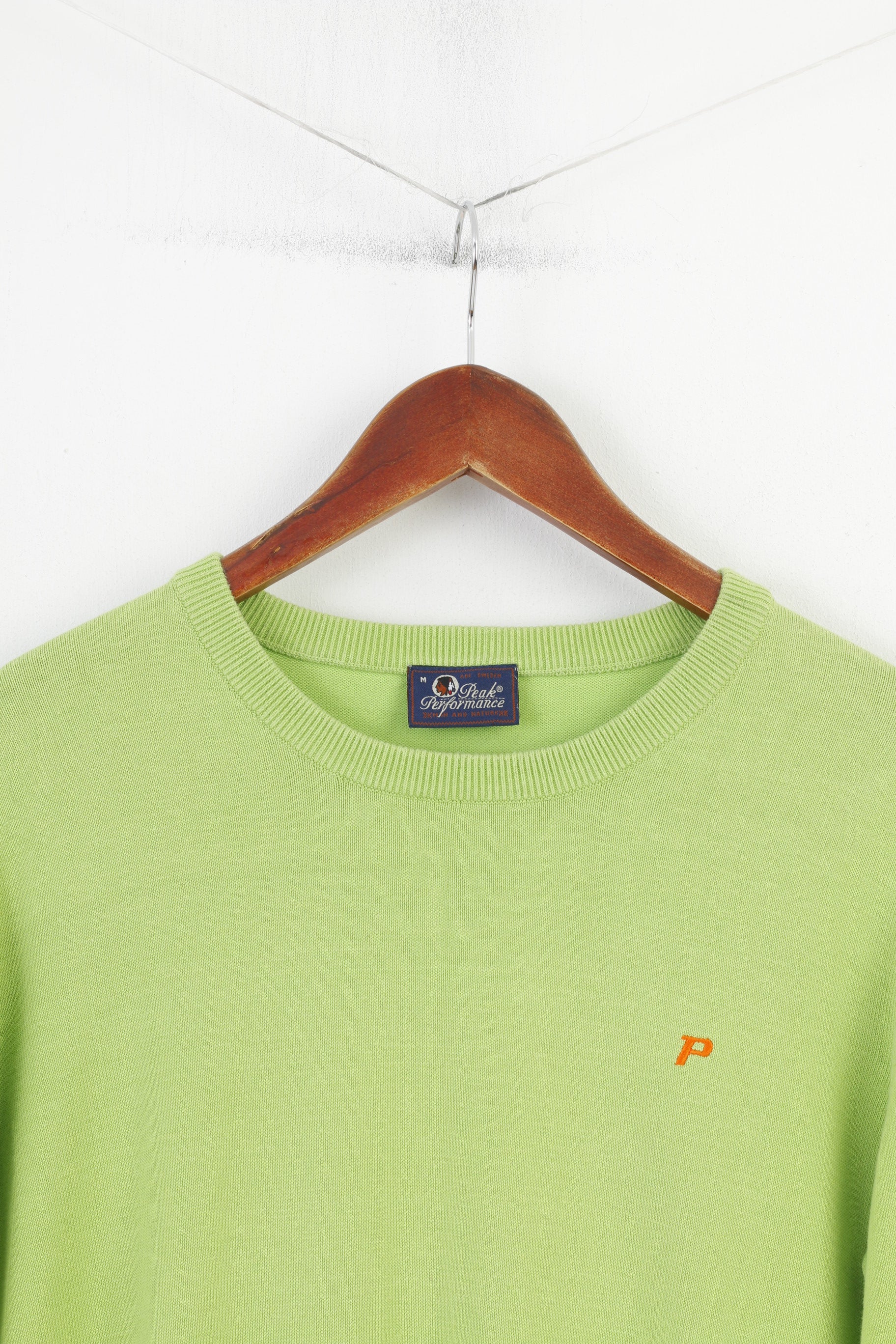 Peak Performance Men M Jumper Green Cotton Crew Neck Sweater Logo Nature Vintage Top