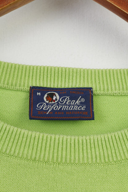 Peak Performance Men M Jumper Vert Coton Ras Du Cou Pull Logo Nature Vintage Top