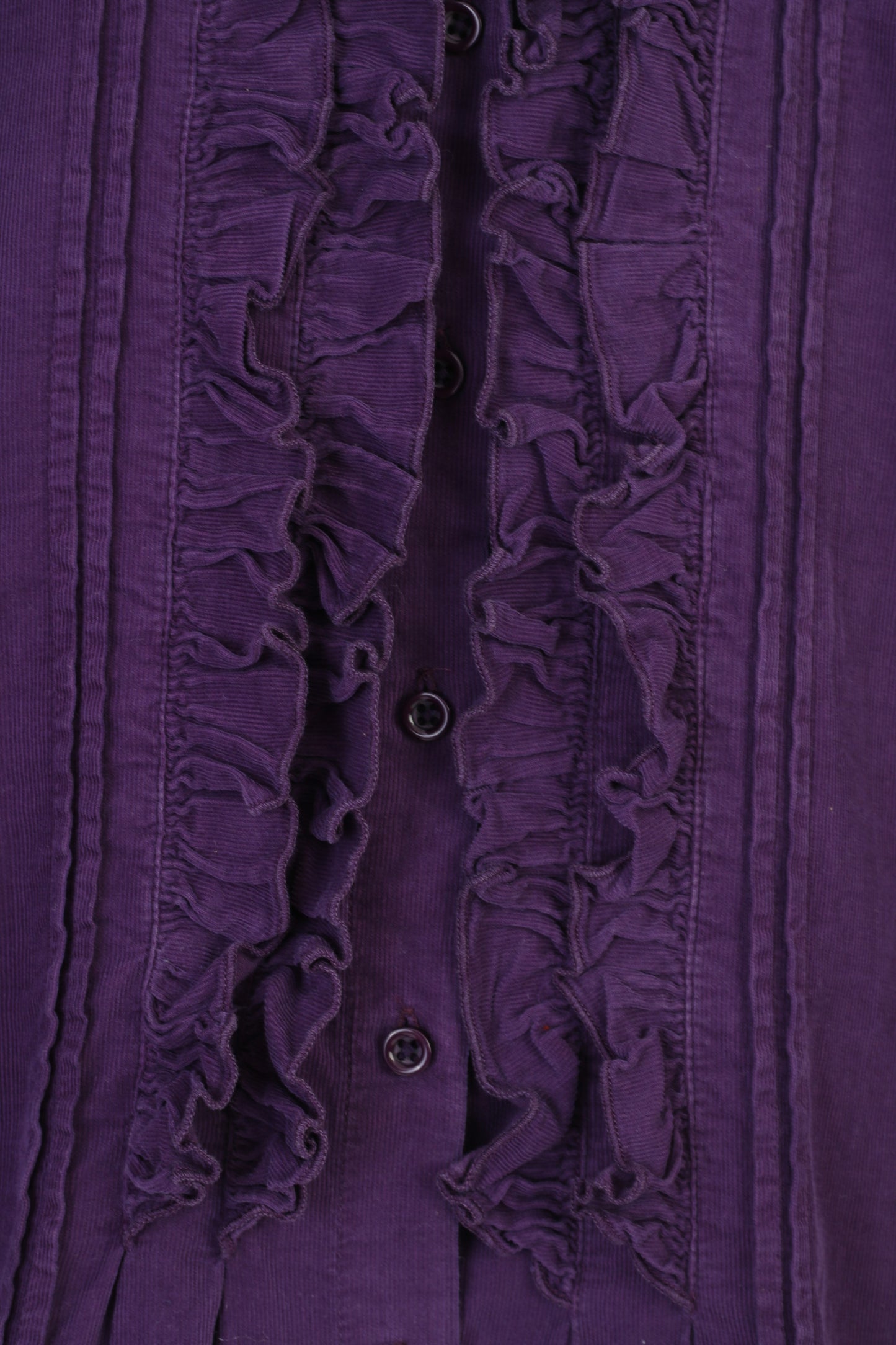 Nadine H Women 42 L Casual Shirt Purple Ruffle Corduroy Cotton Long Sleeve Collar NH Vintage Top