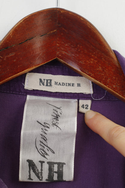 Nadine H Women 42 L Casual Shirt Purple Ruffle Corduroy Cotton Long Sleeve Collar NH Vintage Top