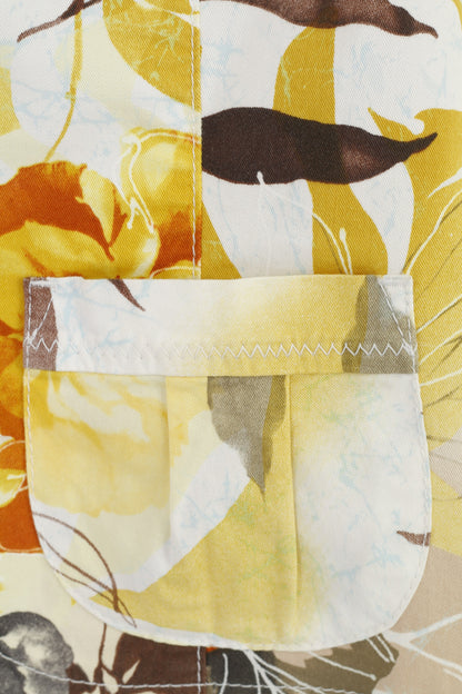 Ascari Women 38 M Blazer Flowers Print Pockets Yellow Single Breasted Collar Bottoms Cotton Vintage Jacket
