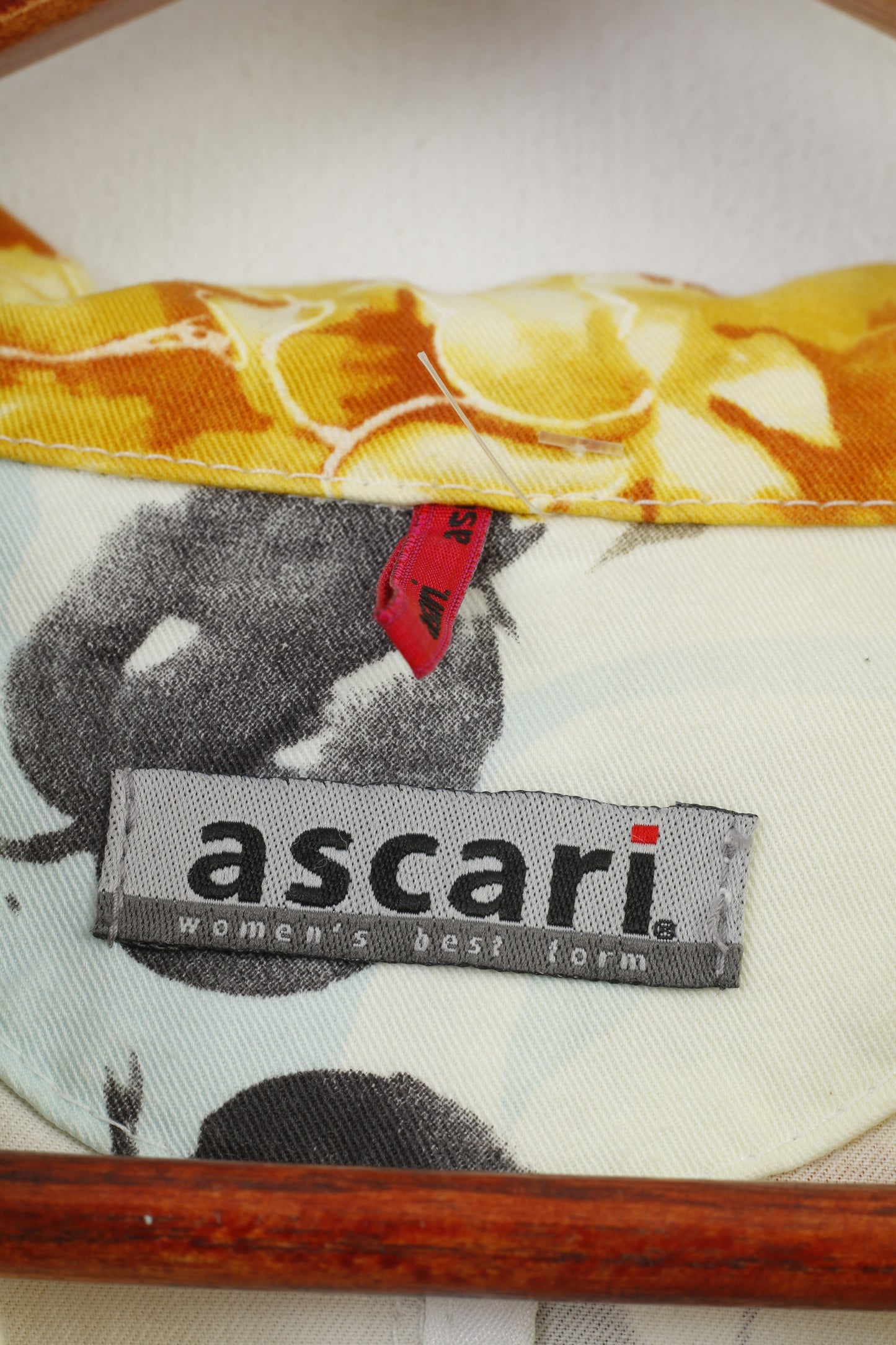 Ascari Femmes 38 M Blazer Fleurs Imprimé Poches Jaune Col Simple Boutonnage Bas Coton Veste Vintage