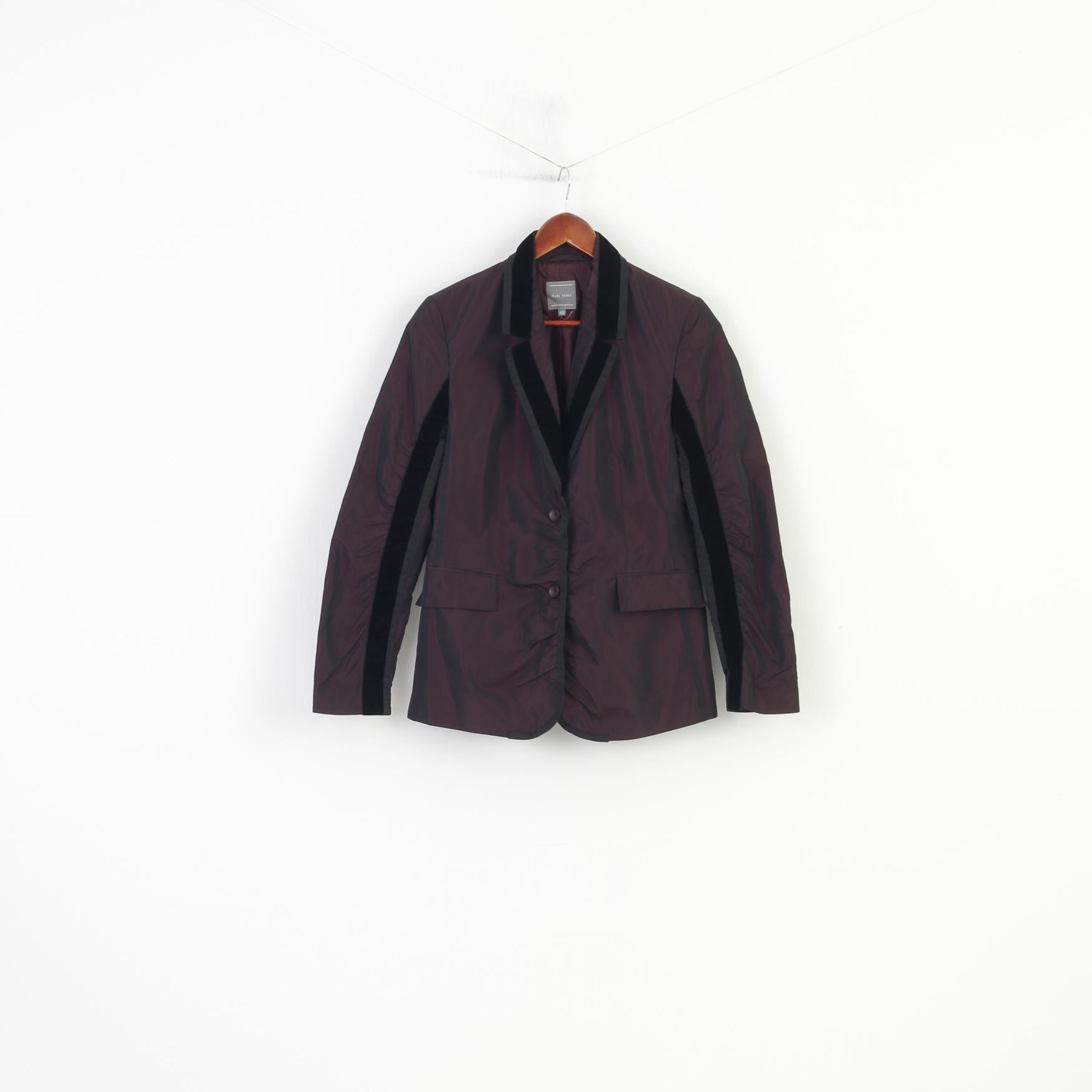 Marc Aurel Women 40 L  Blazer  Purple Shiny Shoulder Pads Single Breasted Bottoms Vintage Jacket