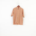 Olymp Men L Casual Shirt Short Sleeve Orange Buttons D Collar Checkered Novum Cotton