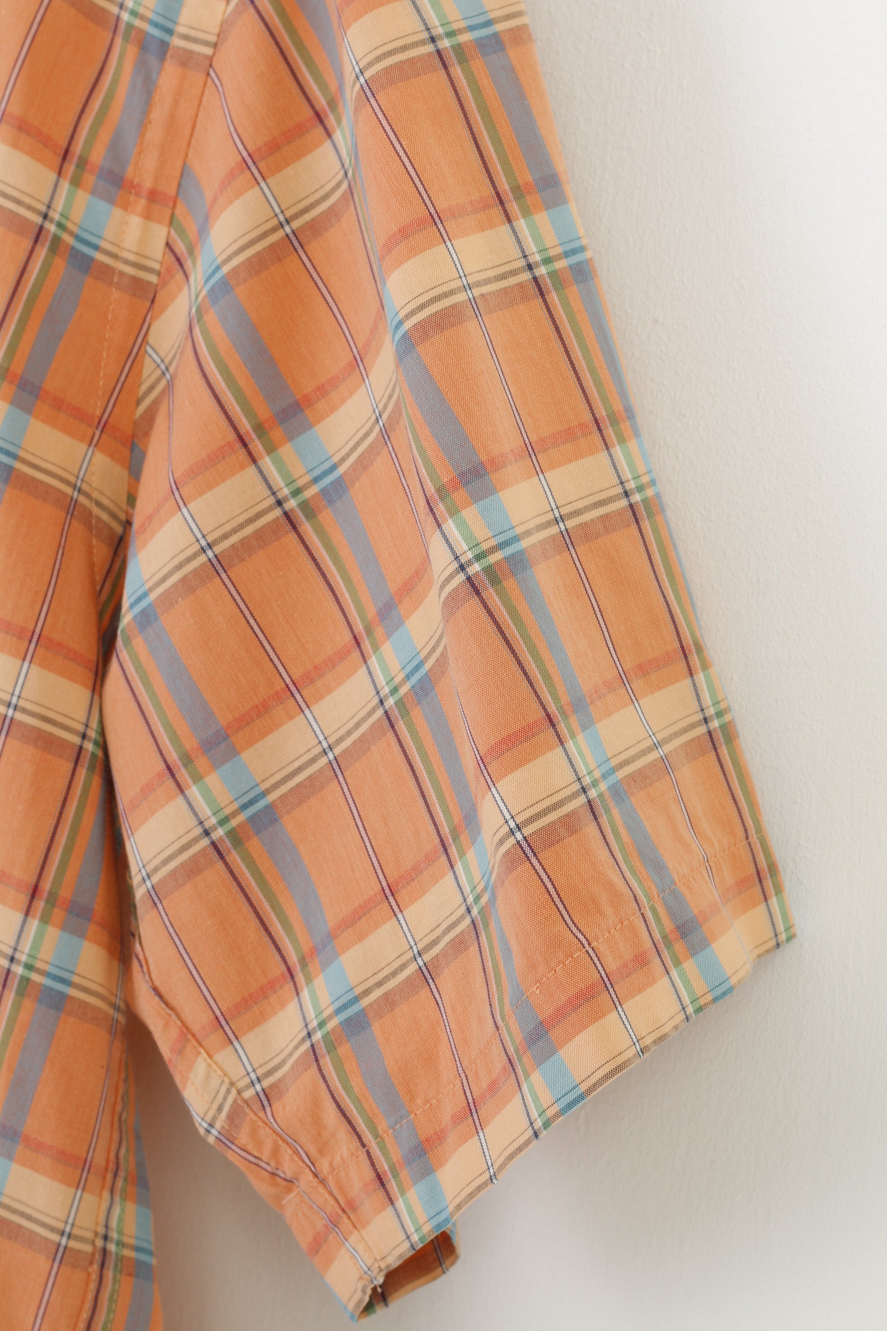 Olymp Men L Casual Shirt Short Sleeve Orange Buttons  Collar Checkered Novum Cotton