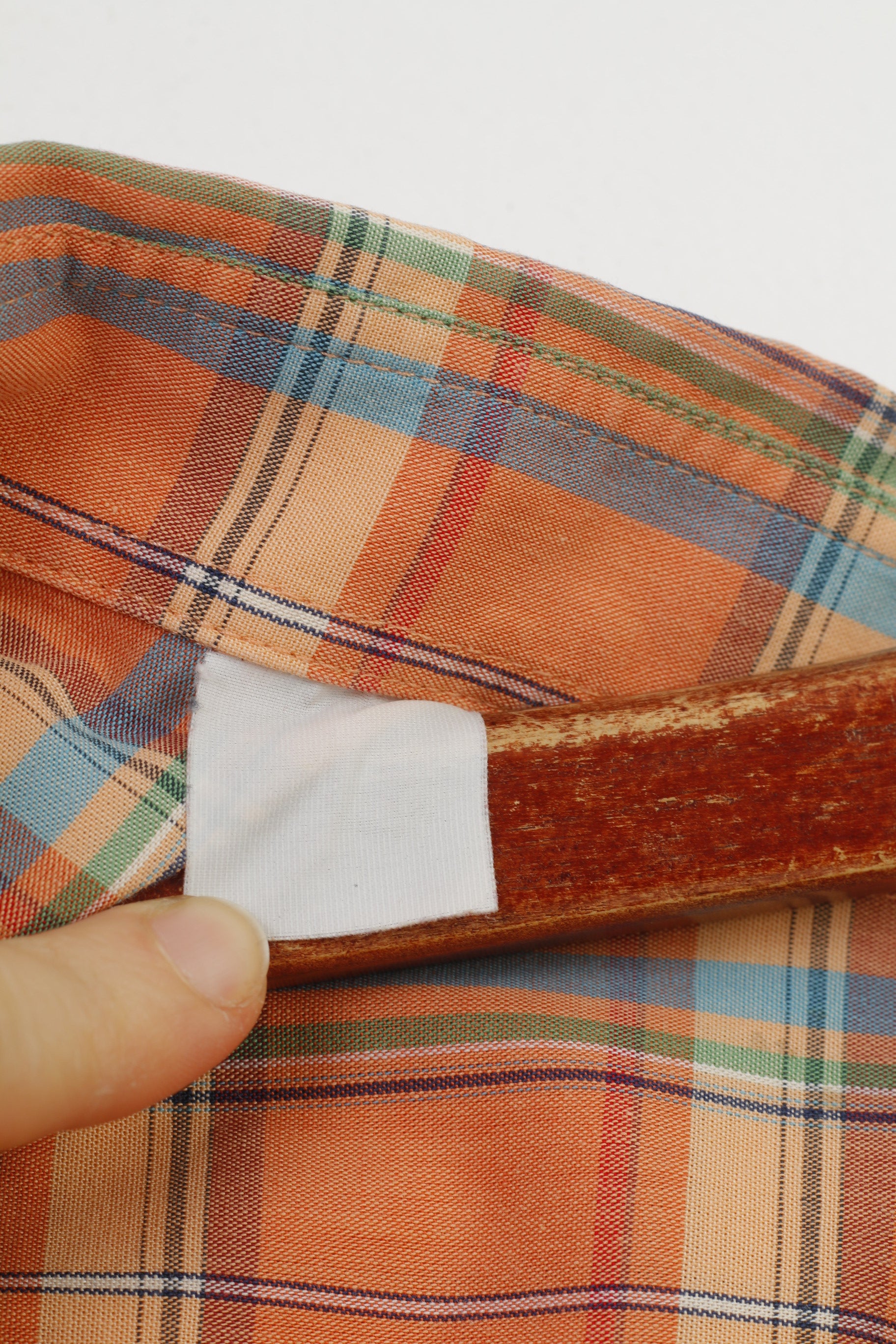 Olymp Men L Casual Shirt Short Sleeve Orange Buttons  Collar Checkered Novum Cotton