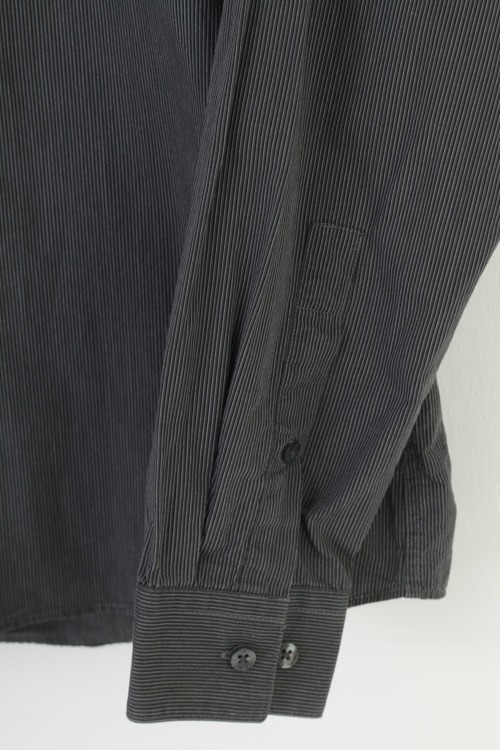 Calvin Klein Men 40 15.75 Casual Shirt Striped Slim Fit Dark Grey Cotton Long Sleeve Collar Top