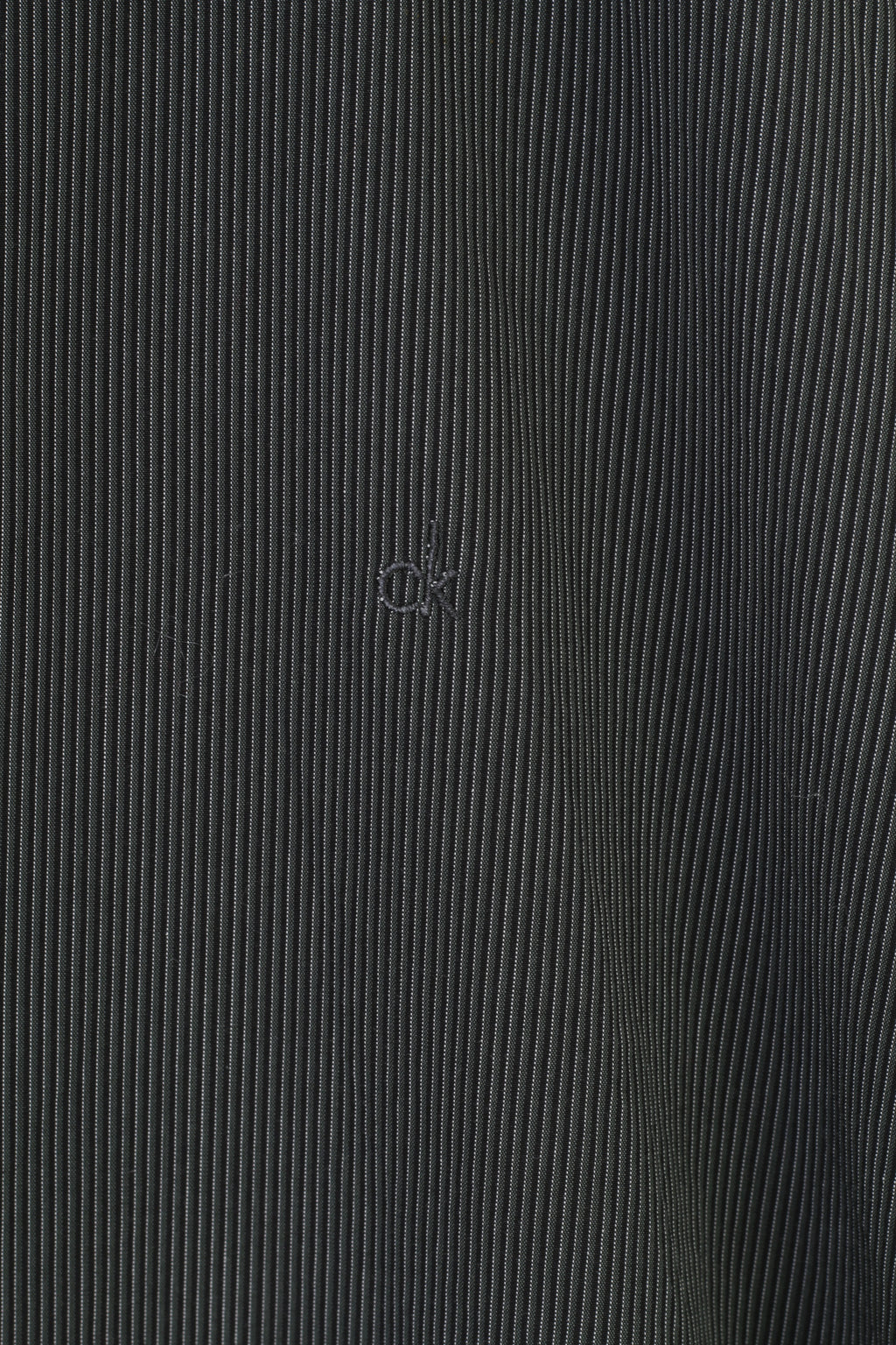 Calvin Klein Men 40 15.75 Casual Shirt Striped Slim Fit Dark Grey Cotton Long Sleeve Collar Top