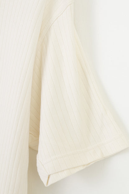 Abercrombi &amp; Fitch Camicia XL da uomo con scollo a V, top vintage in cotone a righe color crema, maniche corte