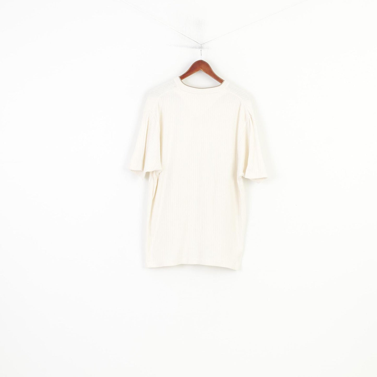 Abercrombi &amp; Fitch Camicia XL da uomo con scollo a V, top vintage in cotone a righe color crema, maniche corte