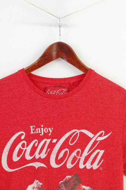 Cedar Wood State Femmes M Chemise Rouge Enjoy Coca-cola Christmass Graphique Manches Courtes Haut En Coton 